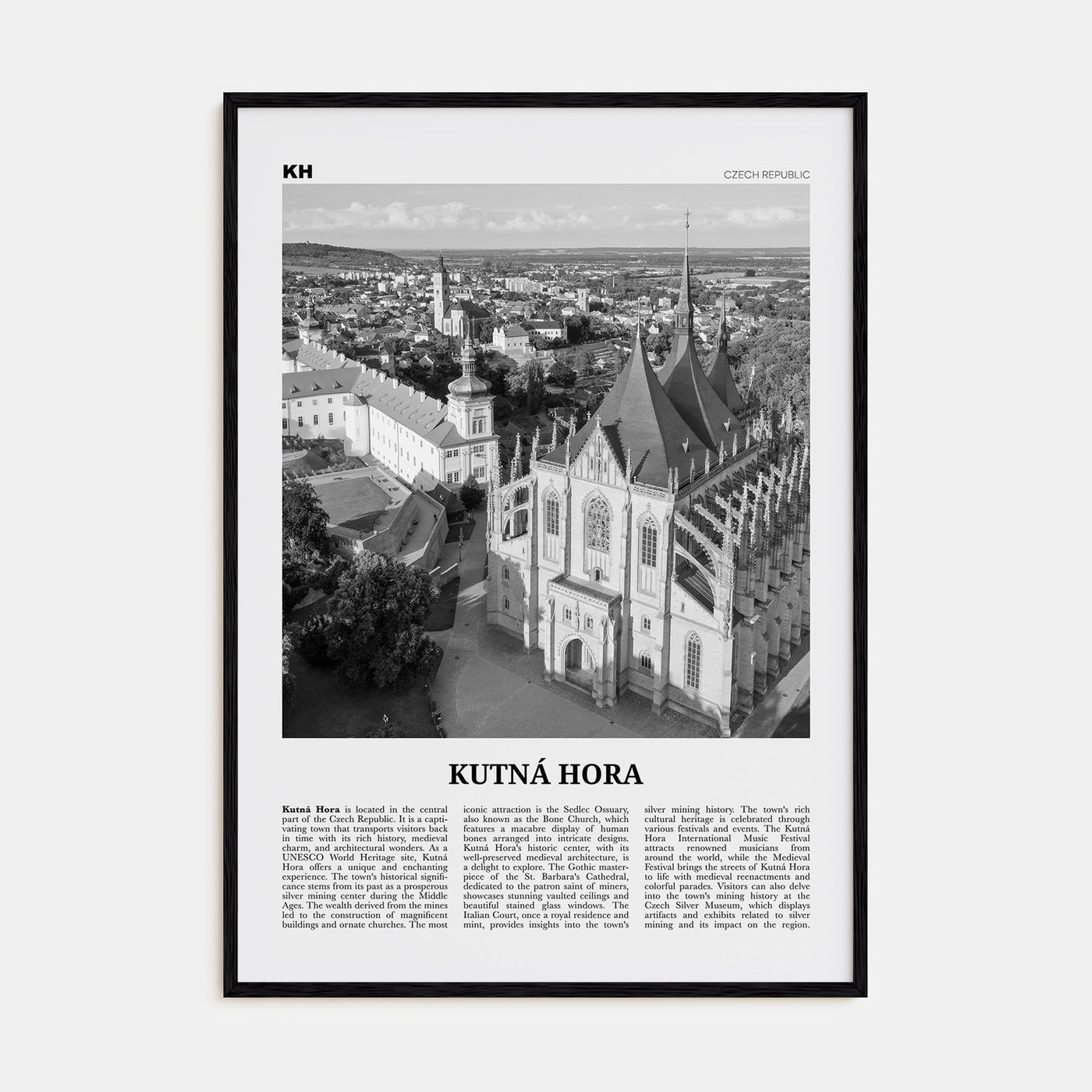 Kutná Hora Travel B&W Poster