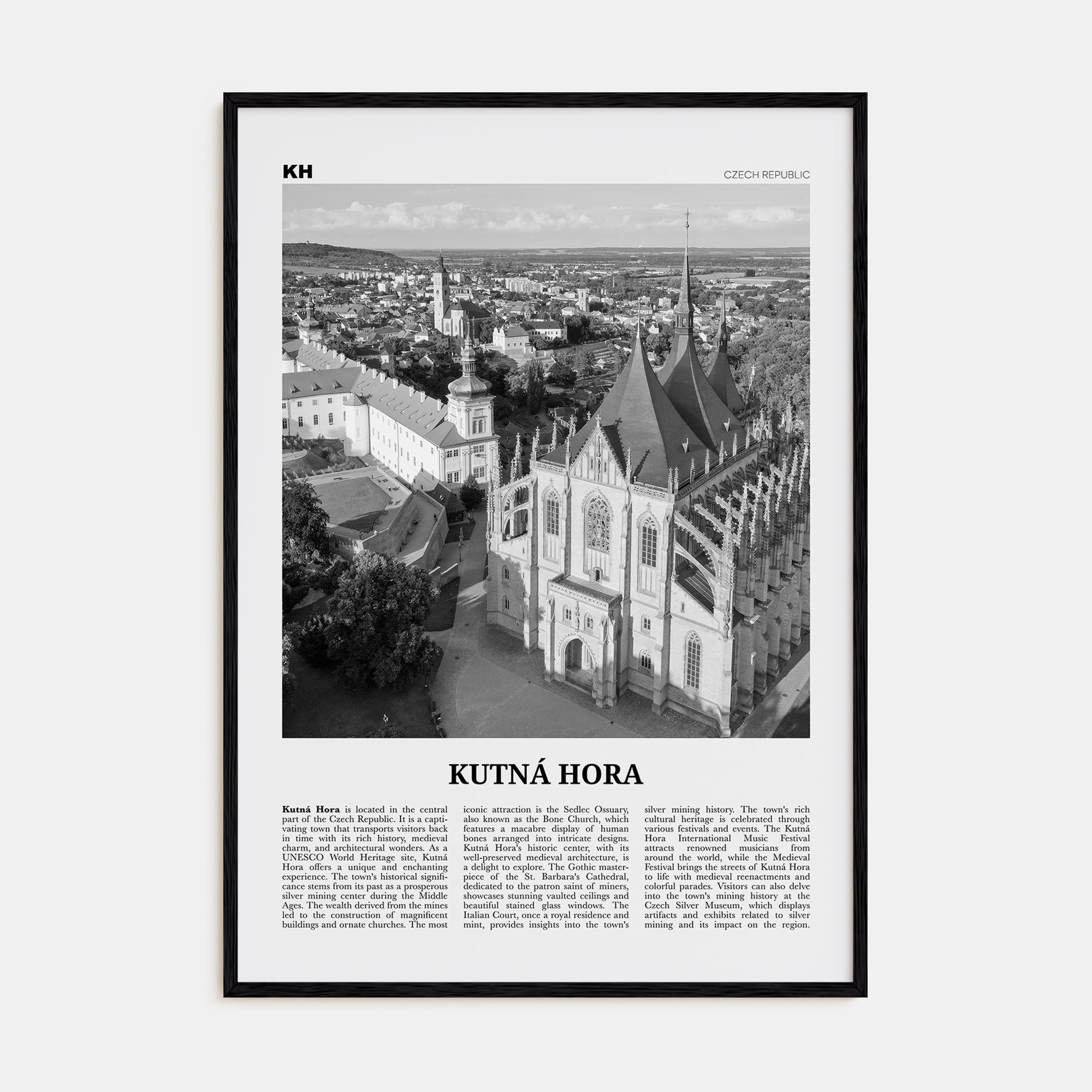 Kutná Hora Travel B&W Poster