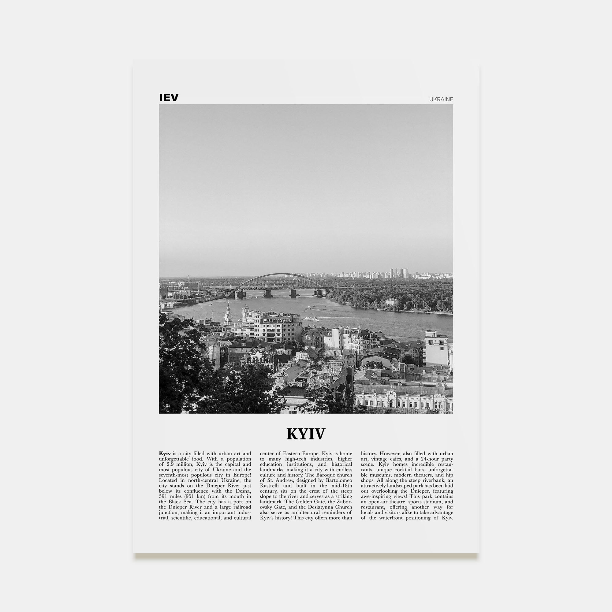 Kyiv Travel B&W No 3 Poster