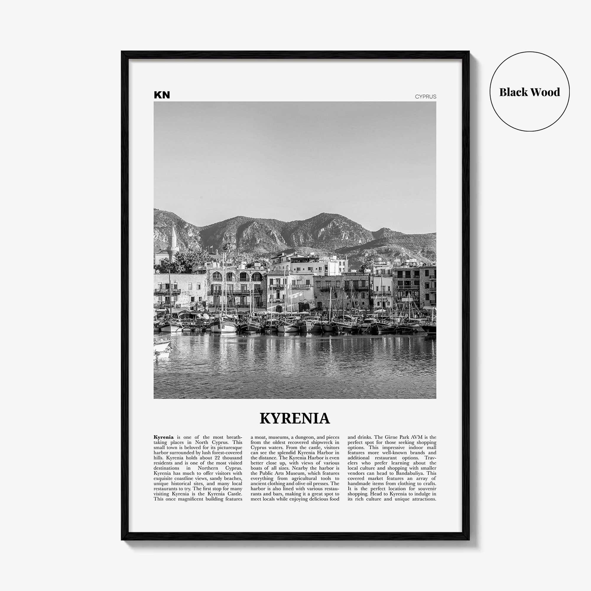 Kyrenia Print Black and White, Kyrenia Wall Art, Kyrenia Poster, Kyrenia Photo, Kyrenia Wall Décor, Kyrenia Map, Cyprus