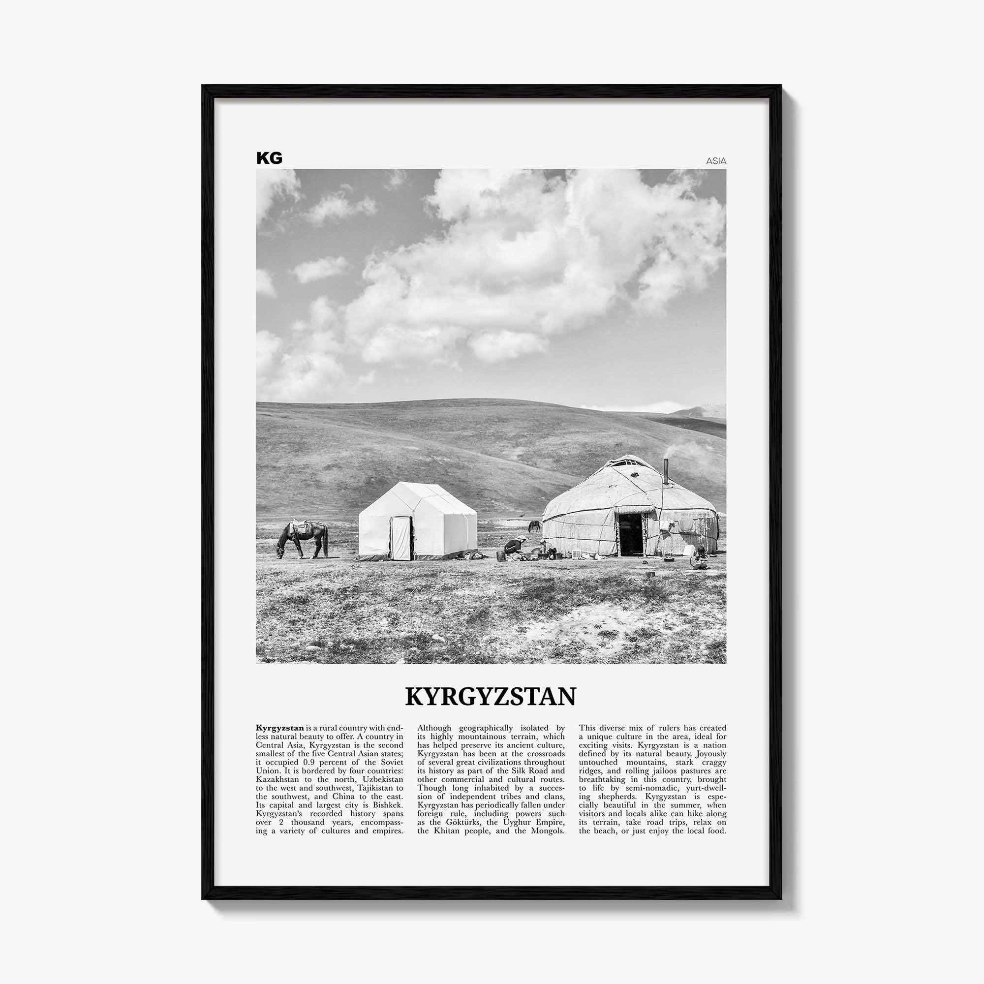 Kyrgyzstan Print Black and White, Kyrgyzstan Wall Art, Kyrgyzstan Poster, Kyrgyzstan Photo, Kyrgyz, Кыргызстан, Kırgızstan, Киргизия, Asia