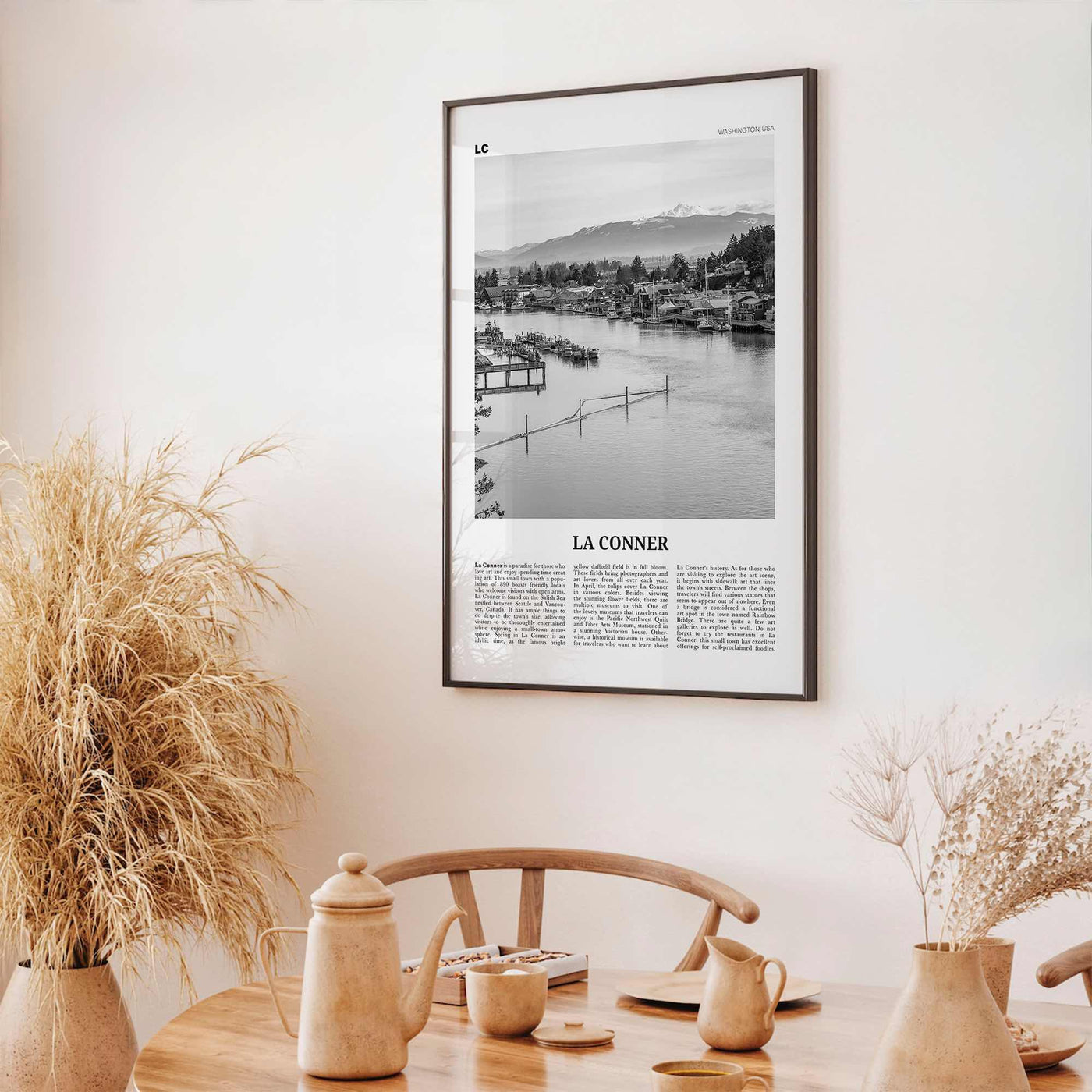 La Conner Print Black and White, La Conner Wall Art, La Conner Poster, La Conner Photo, La Conner Wall Décor, La Conner Map, Washington, USA