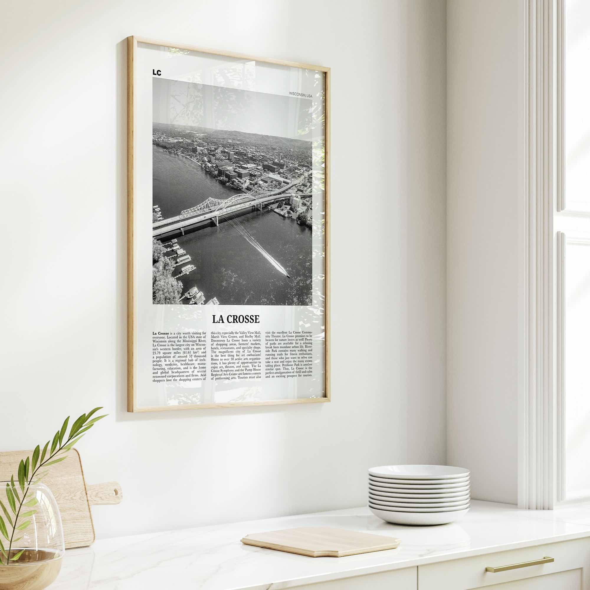 La Crosse Print Black and White, La Crosse Wall Art, La Crosse Poster, La Crosse Photo, La Crosse Map, La Crosse Wall Decor, Wisconsin