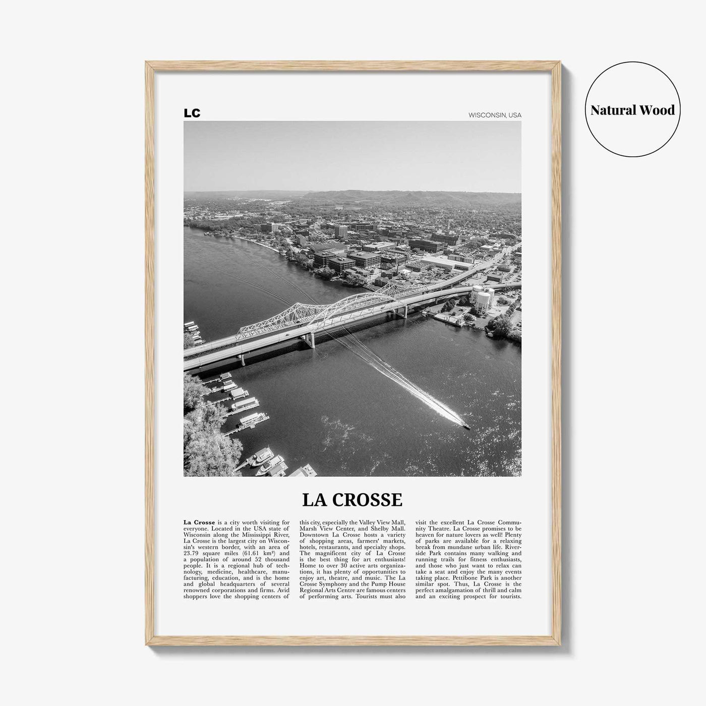 La Crosse Print Black and White, La Crosse Wall Art, La Crosse Poster, La Crosse Photo, La Crosse Map, La Crosse Wall Decor, Wisconsin