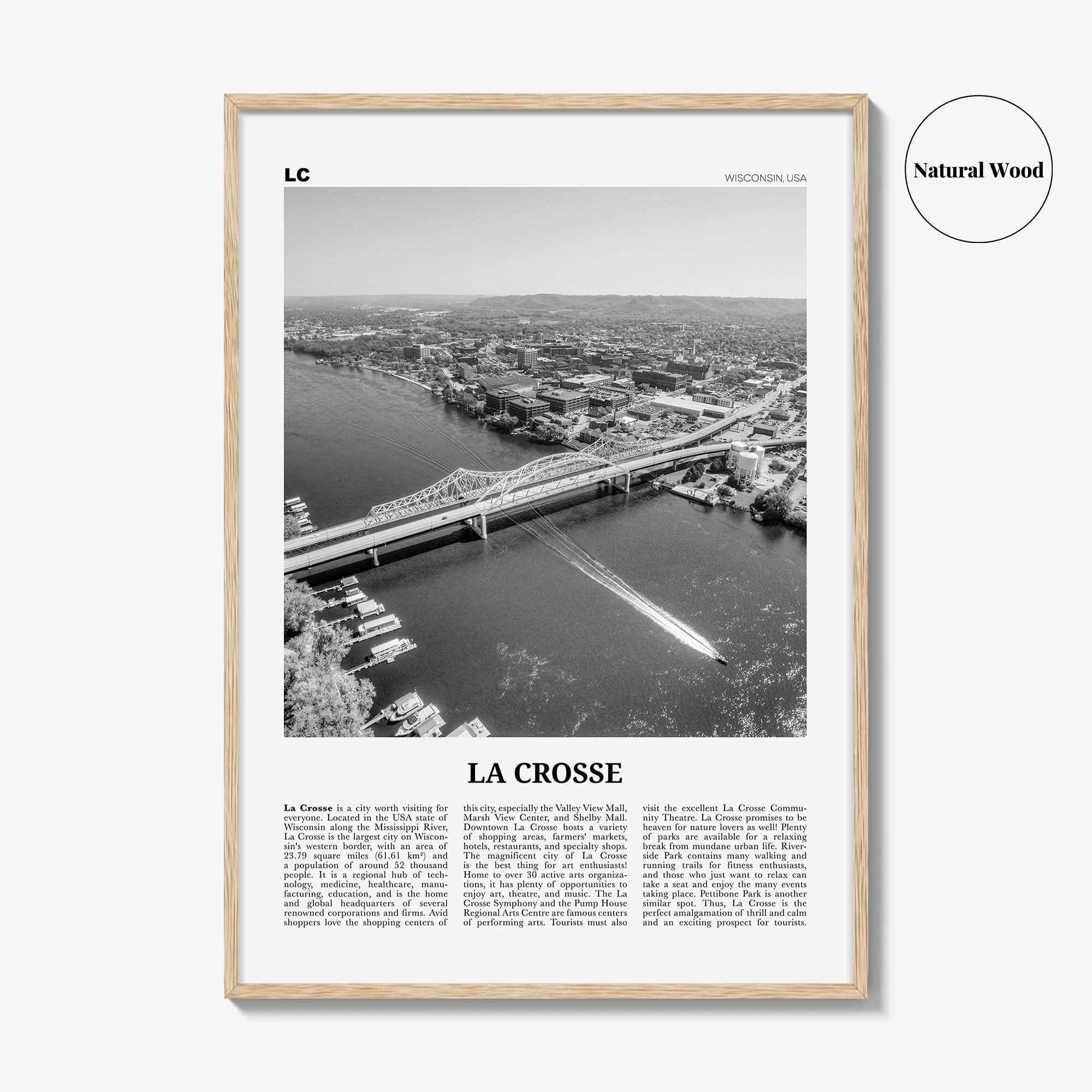 La Crosse Print Black and White, La Crosse Wall Art, La Crosse Poster, La Crosse Photo, La Crosse Map, La Crosse Wall Decor, Wisconsin