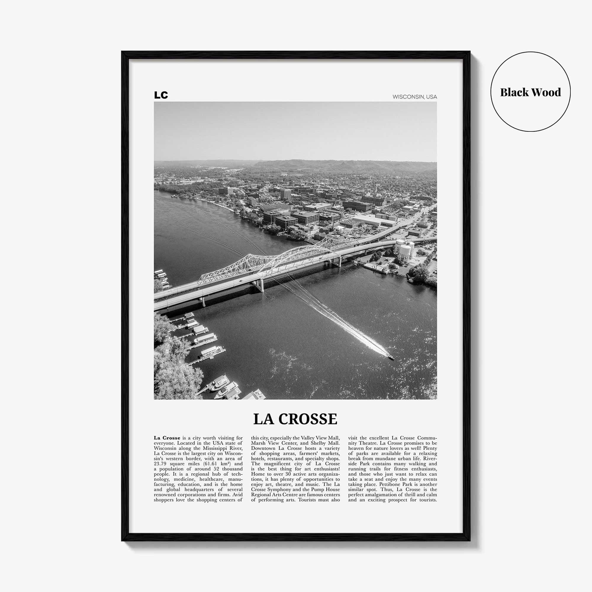 La Crosse Print Black and White, La Crosse Wall Art, La Crosse Poster, La Crosse Photo, La Crosse Map, La Crosse Wall Decor, Wisconsin