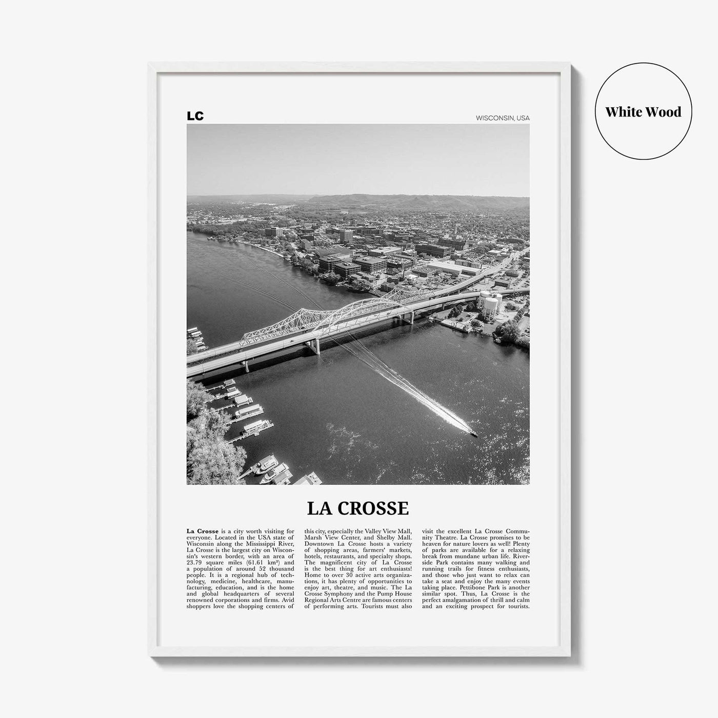 La Crosse Print Black and White, La Crosse Wall Art, La Crosse Poster, La Crosse Photo, La Crosse Map, La Crosse Wall Decor, Wisconsin