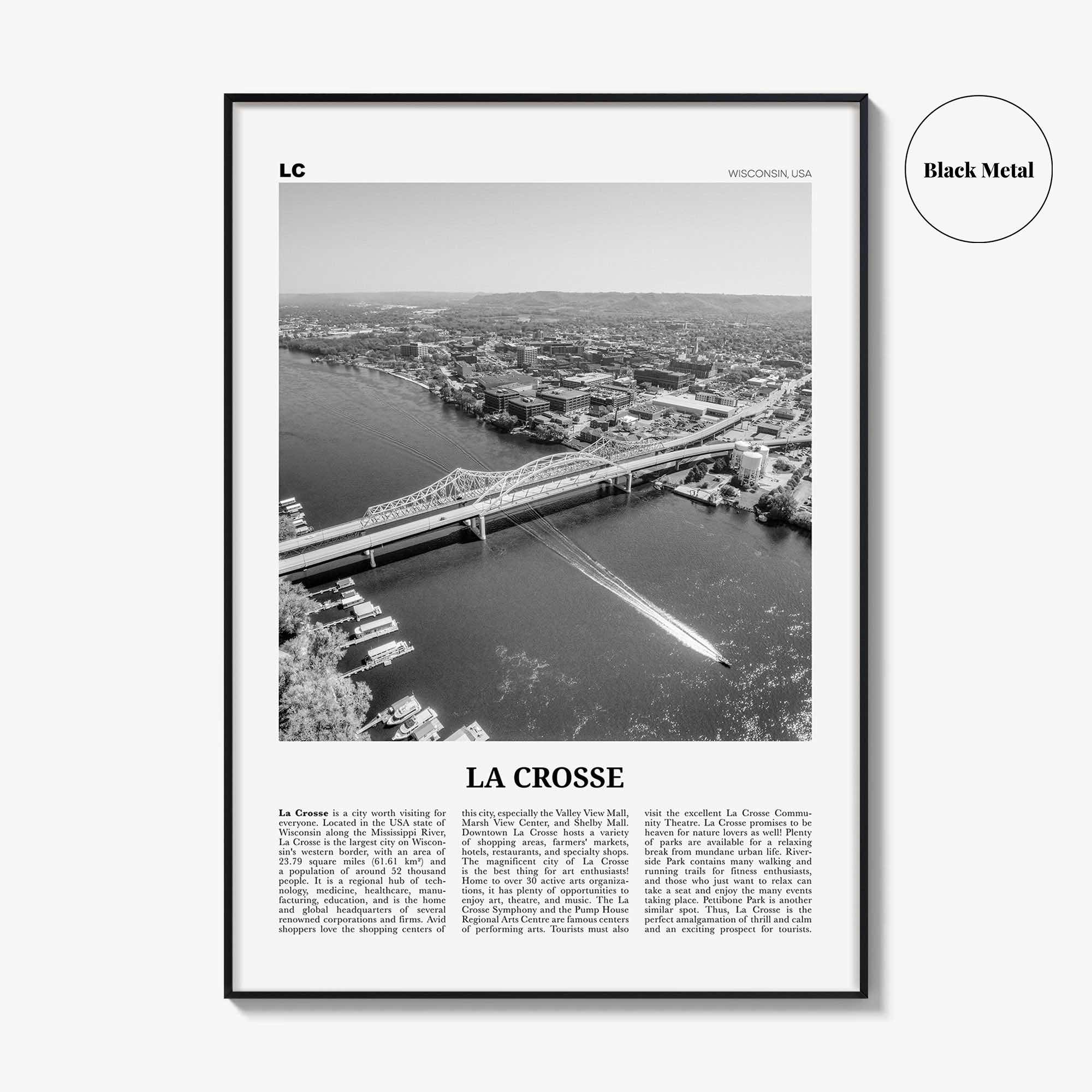 La Crosse Print Black and White, La Crosse Wall Art, La Crosse Poster, La Crosse Photo, La Crosse Map, La Crosse Wall Decor, Wisconsin