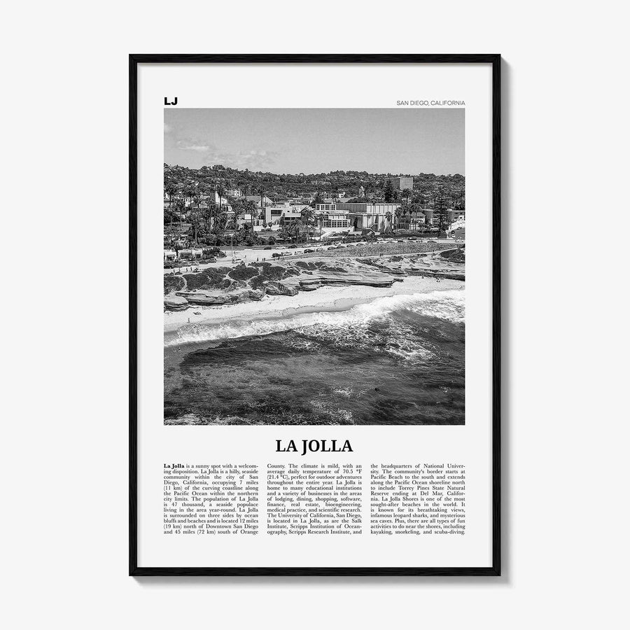 La Jolla Print Black and White No 1, La Jolla Wall Art, La Jolla Poster, La Jolla Photo, San Diego, California, USA, United States