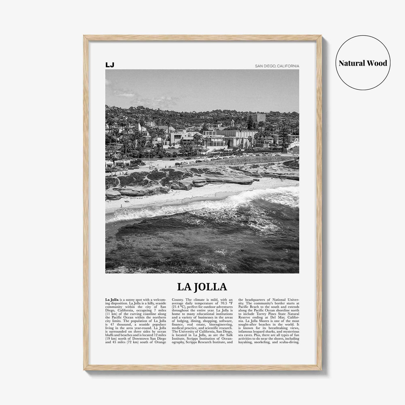 La Jolla Print Black and White No 1, La Jolla Wall Art, La Jolla Poster, La Jolla Photo, San Diego, California, USA, United States