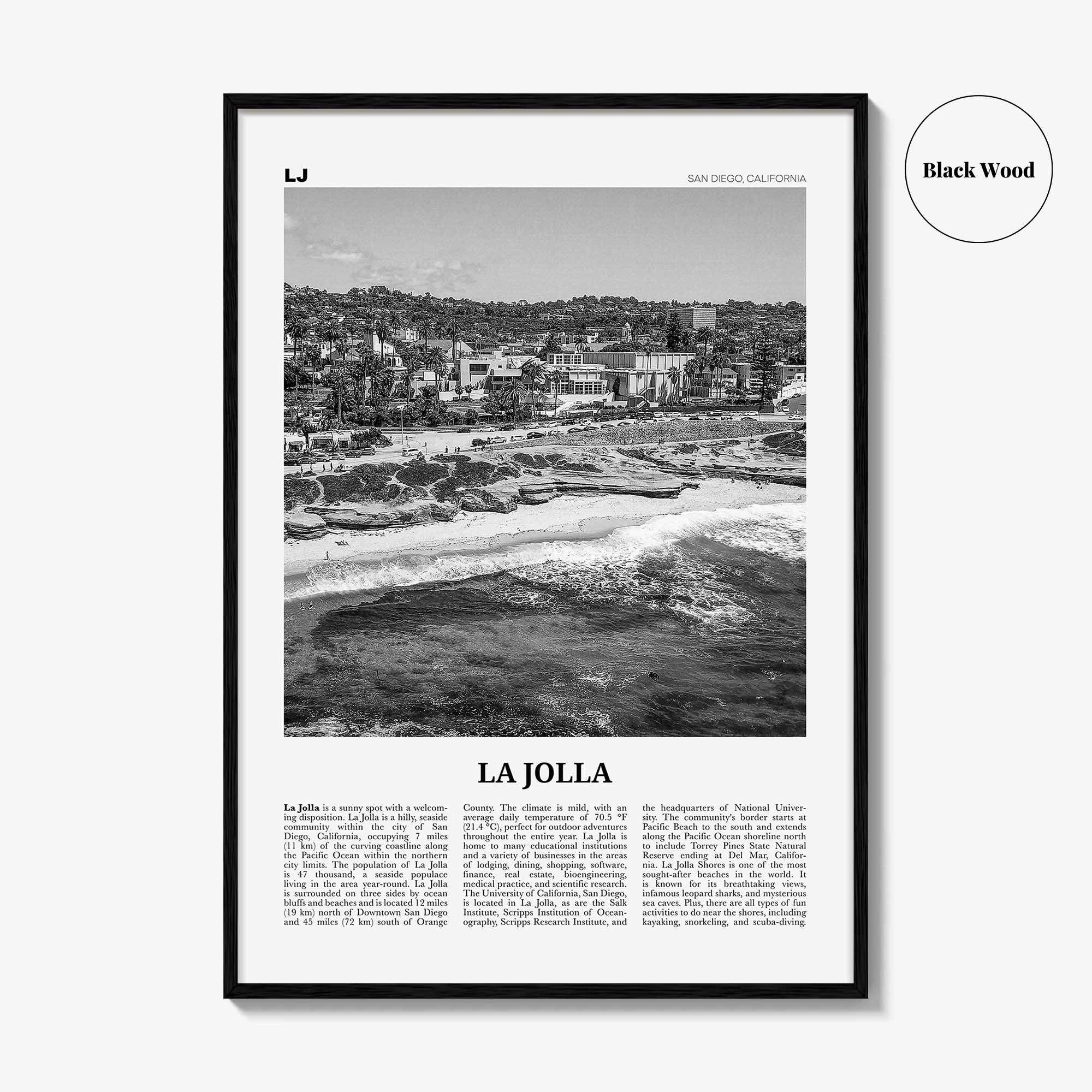 La Jolla Print Black and White No 1, La Jolla Wall Art, La Jolla Poster, La Jolla Photo, San Diego, California, USA, United States
