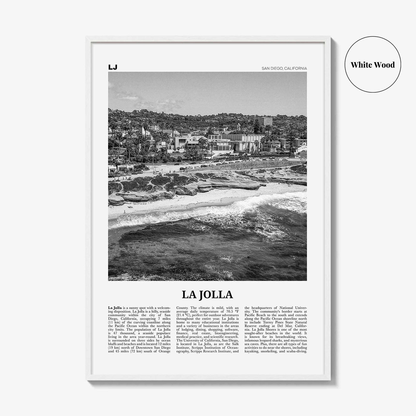 La Jolla Print Black and White No 1, La Jolla Wall Art, La Jolla Poster, La Jolla Photo, San Diego, California, USA, United States