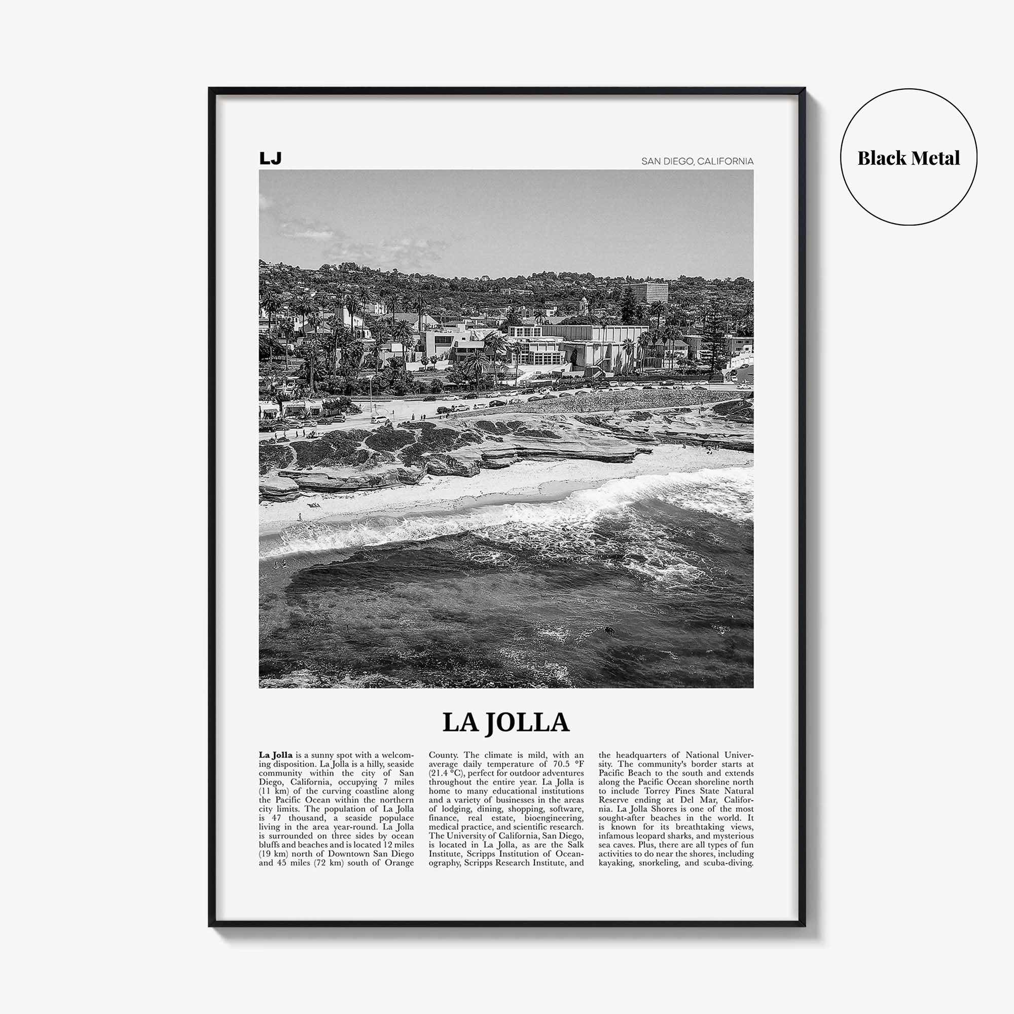 La Jolla Print Black and White No 1, La Jolla Wall Art, La Jolla Poster, La Jolla Photo, San Diego, California, USA, United States