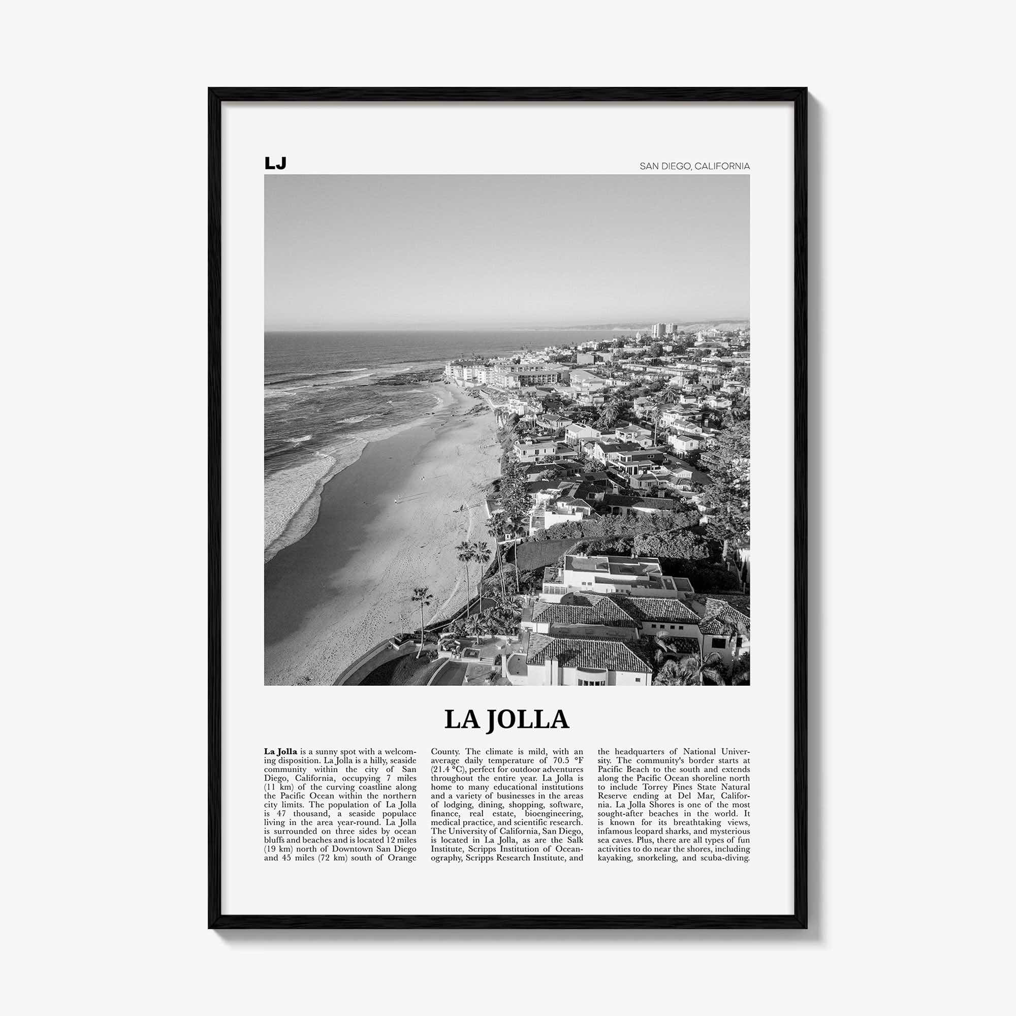La Jolla Print Black and White No 2, La Jolla Wall Art, La Jolla Poster, La Jolla Photo, San Diego, California, USA, United States, America
