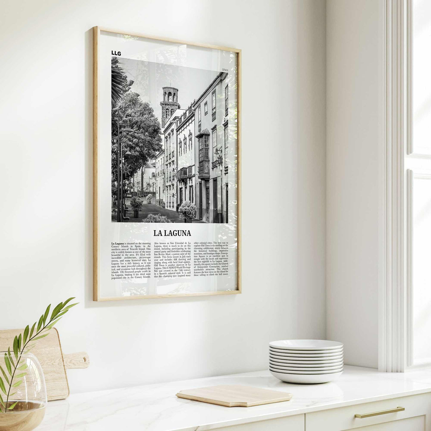 La Laguna Print Black and White, La Laguna Wall Art, La Laguna Poster, La Laguna Photo, La Laguna Wall Décor, La Laguna Map, Spain