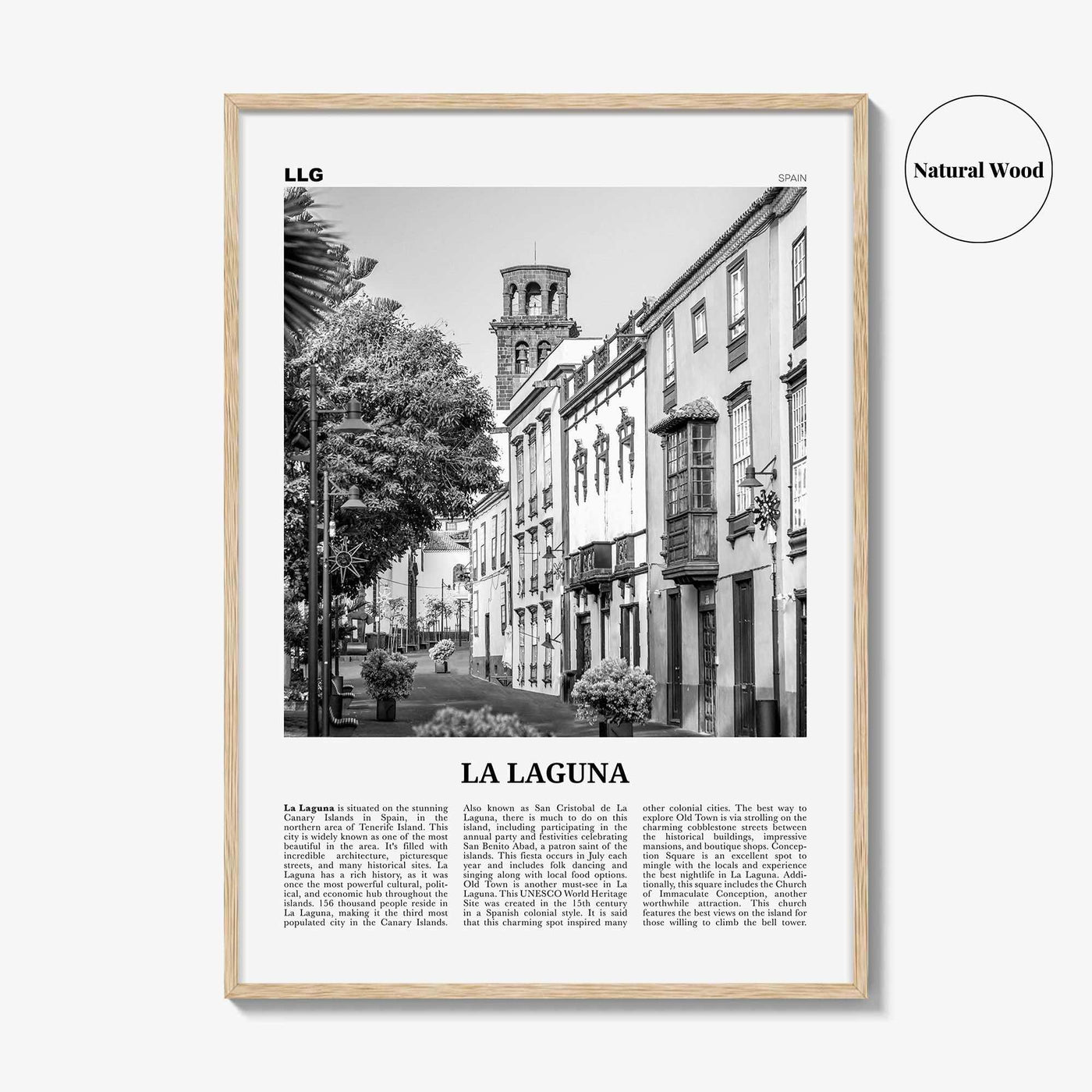 La Laguna Print Black and White, La Laguna Wall Art, La Laguna Poster, La Laguna Photo, La Laguna Wall Décor, La Laguna Map, Spain