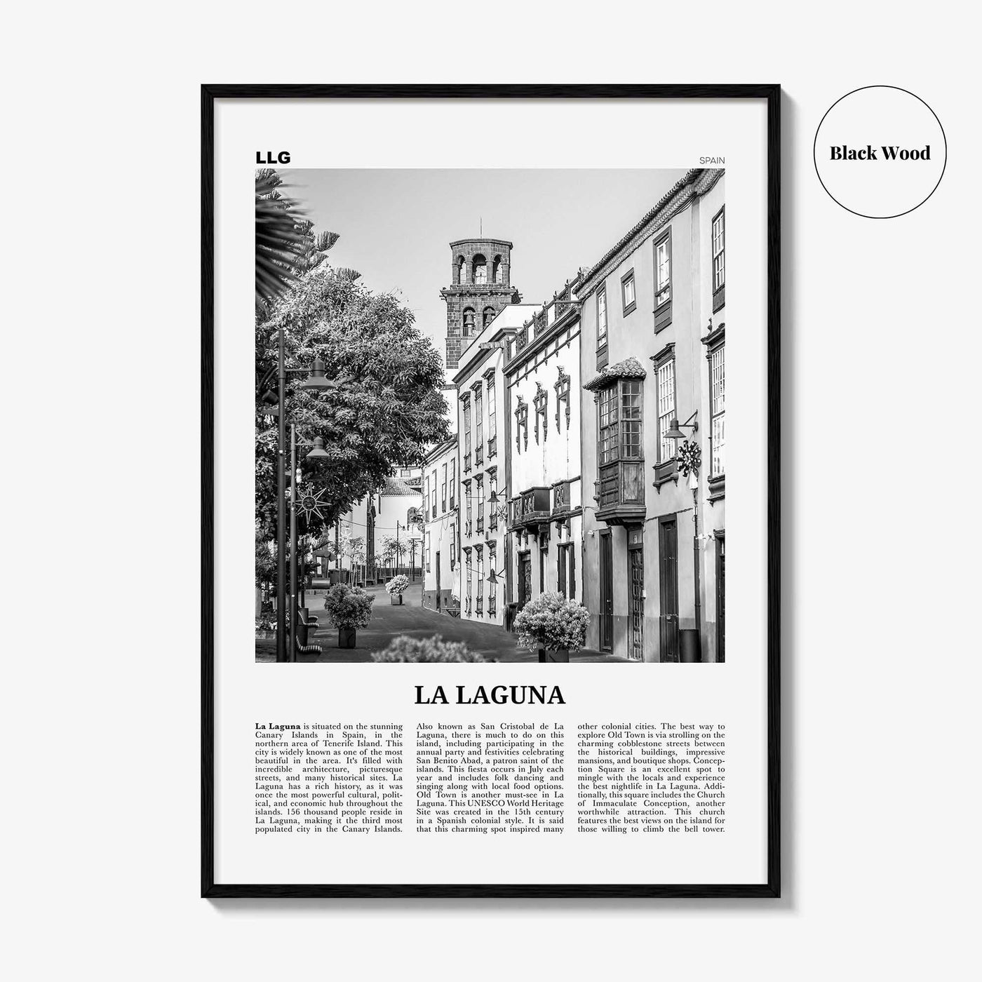 La Laguna Print Black and White, La Laguna Wall Art, La Laguna Poster, La Laguna Photo, La Laguna Wall Décor, La Laguna Map, Spain