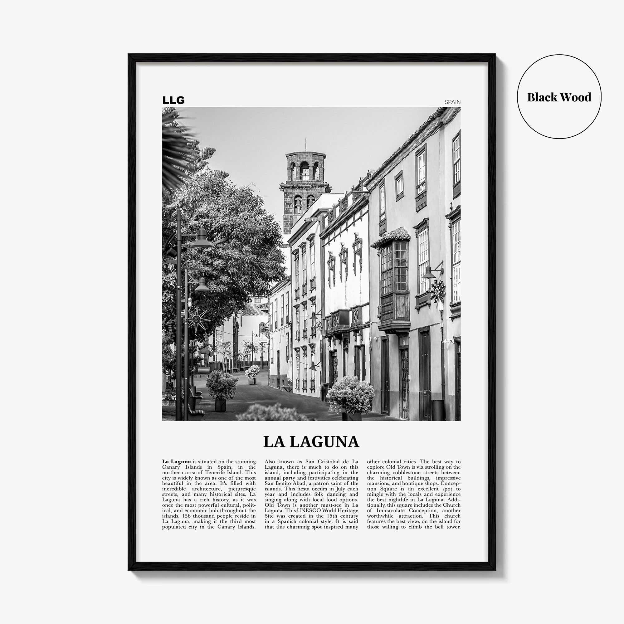 La Laguna Print Black and White, La Laguna Wall Art, La Laguna Poster, La Laguna Photo, La Laguna Wall Décor, La Laguna Map, Spain