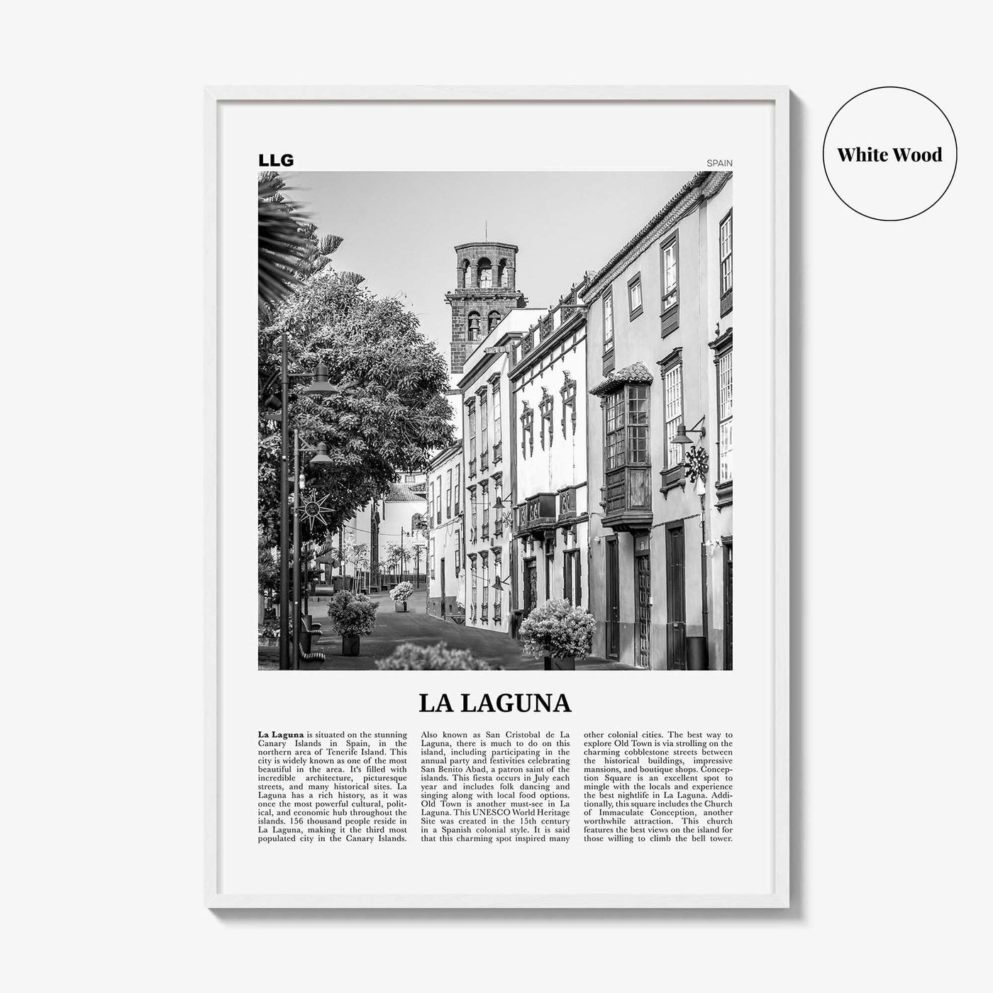 La Laguna Print Black and White, La Laguna Wall Art, La Laguna Poster, La Laguna Photo, La Laguna Wall Décor, La Laguna Map, Spain