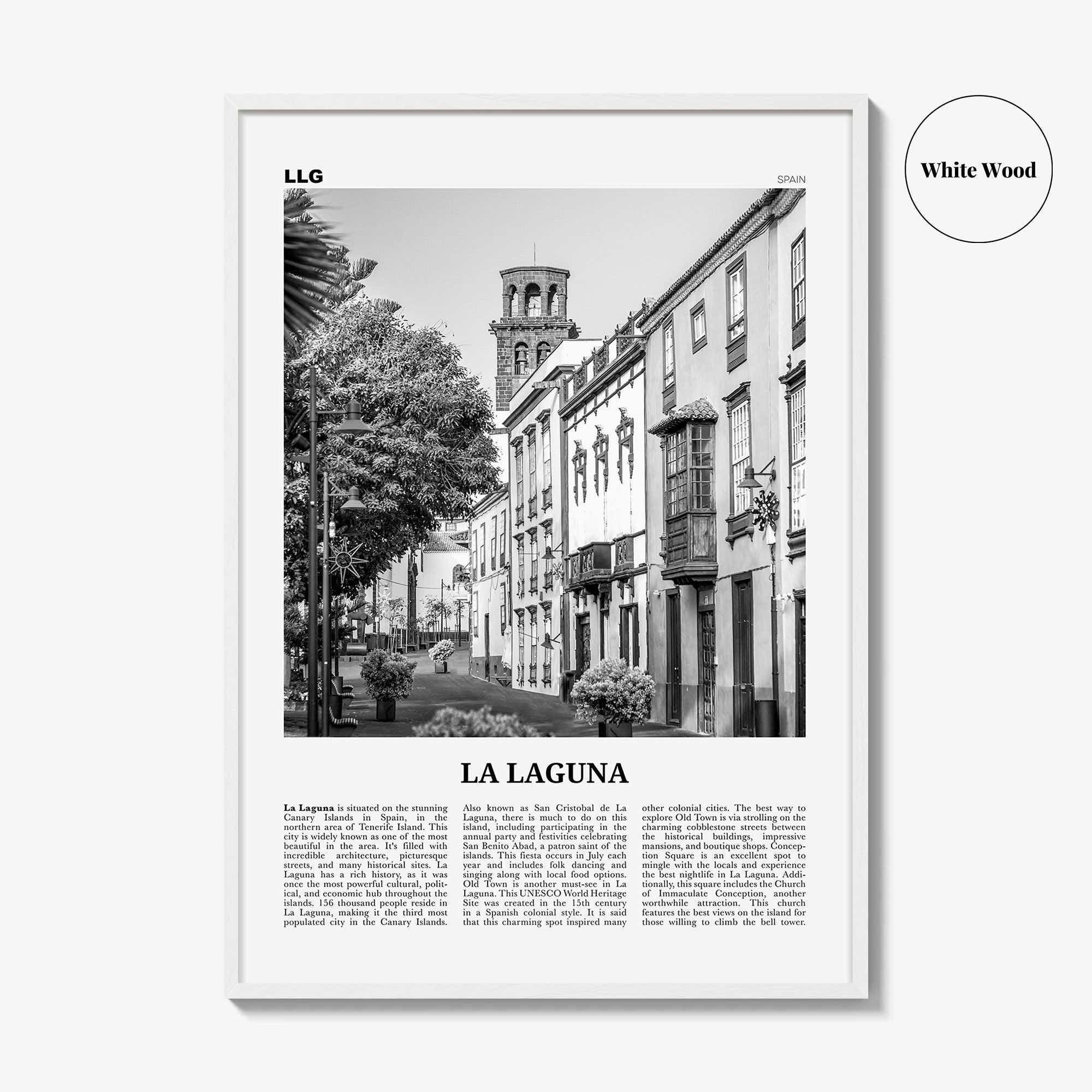La Laguna Print Black and White, La Laguna Wall Art, La Laguna Poster, La Laguna Photo, La Laguna Wall Décor, La Laguna Map, Spain