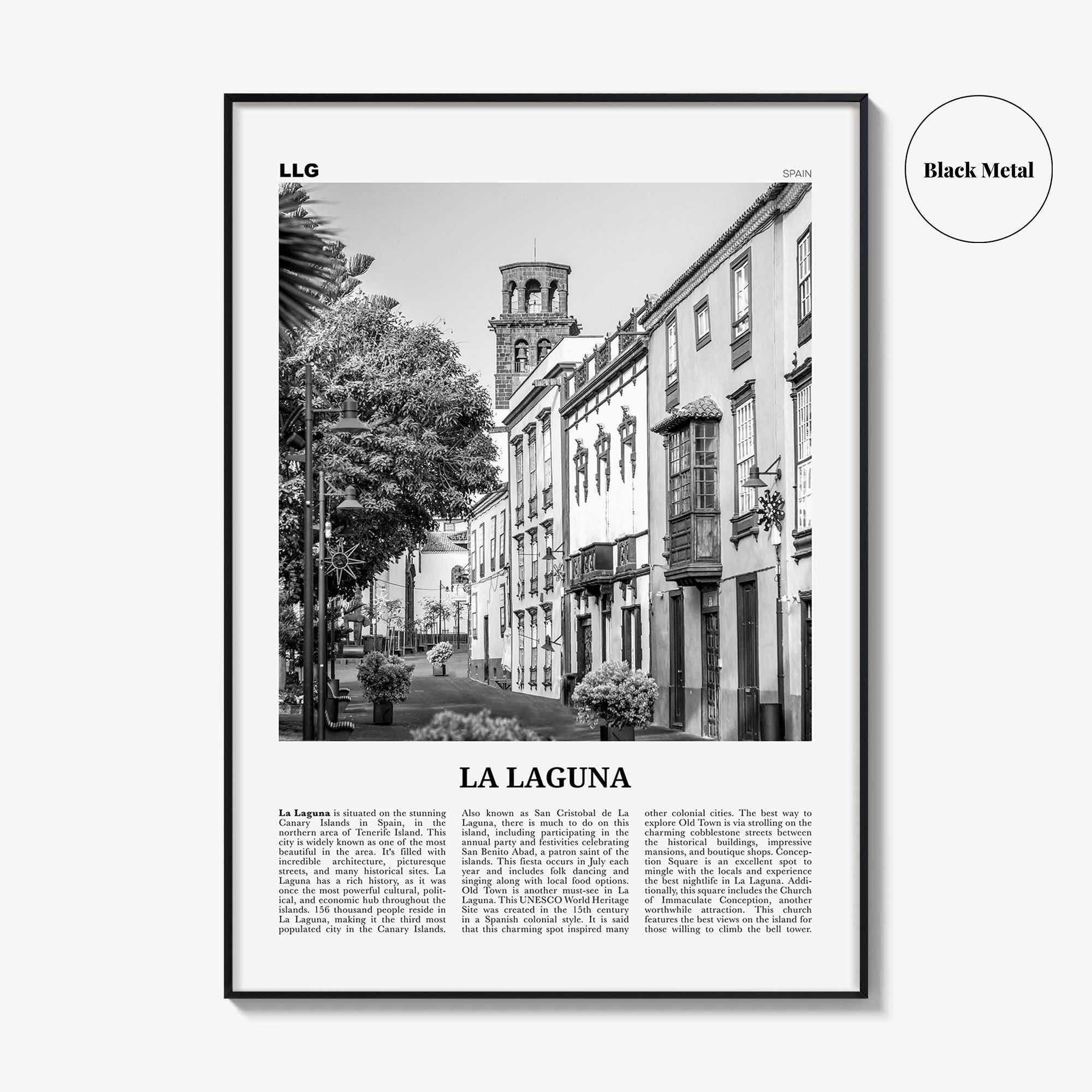 La Laguna Print Black and White, La Laguna Wall Art, La Laguna Poster, La Laguna Photo, La Laguna Wall Décor, La Laguna Map, Spain