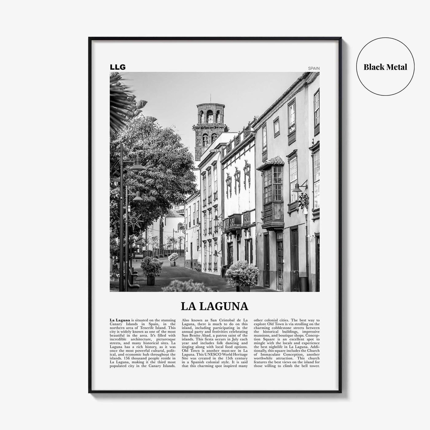 La Laguna Print Black and White, La Laguna Wall Art, La Laguna Poster, La Laguna Photo, La Laguna Wall Décor, La Laguna Map, Spain