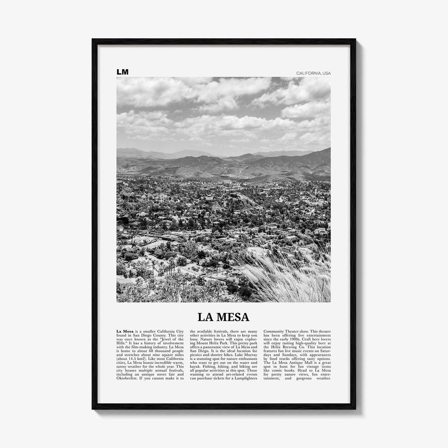 La Mesa Print Black and White, La Mesa Wall Art, La Mesa Poster, La Mesa Photo, La Mesa Wall Décor, La Mesa Map, California, USA