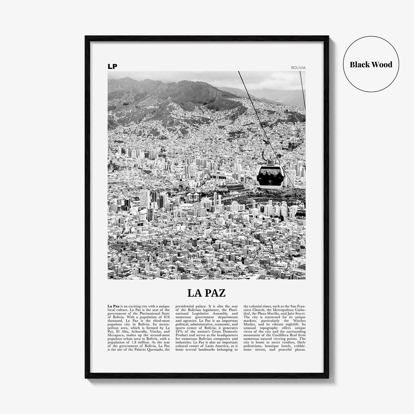 La Paz Print Black and White, La Paz Wall Art, La Paz Poster, La Paz Photo, La Paz Decor, Bolivia, Nuestra Señora de La Paz, South America