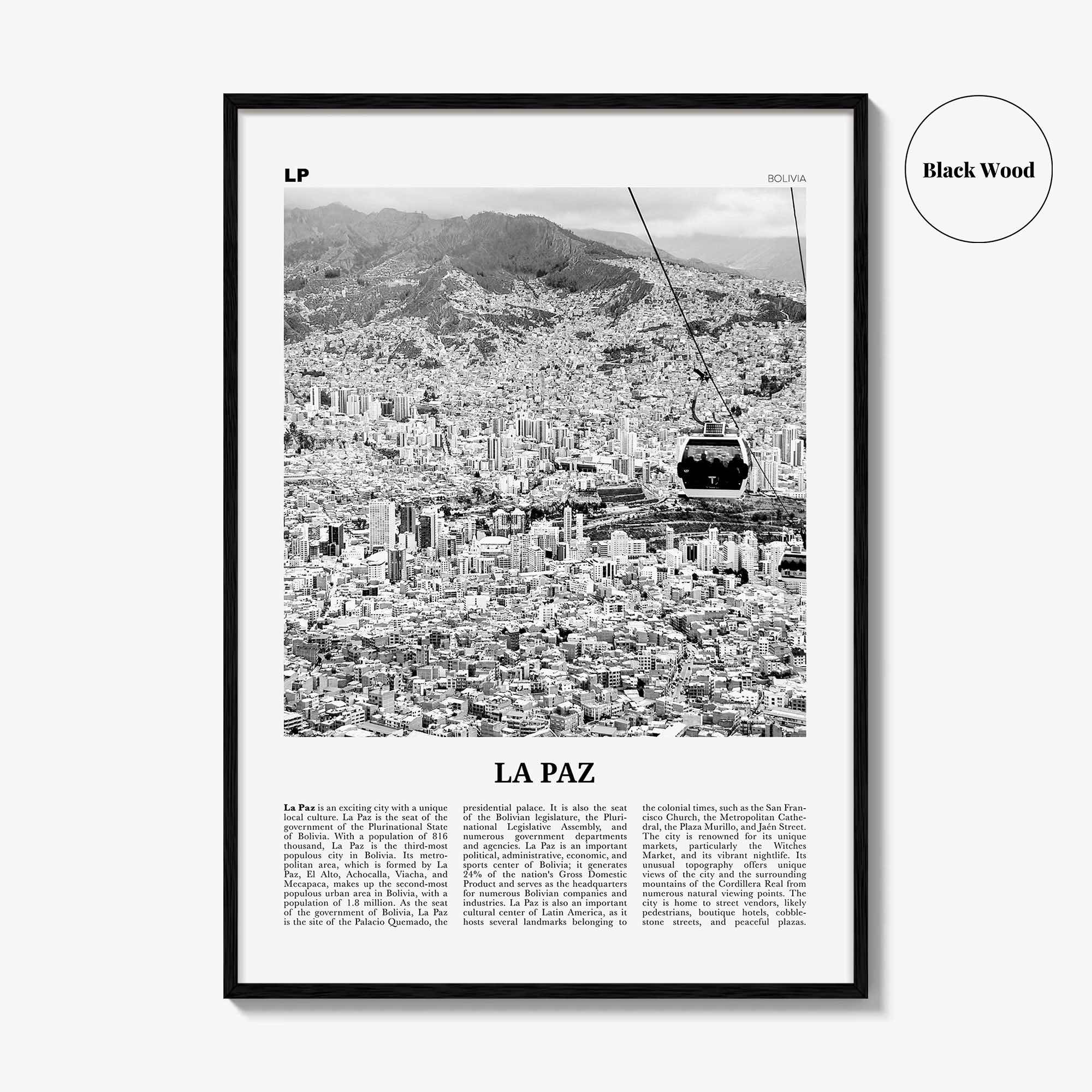 La Paz Print Black and White, La Paz Wall Art, La Paz Poster, La Paz Photo, La Paz Decor, Bolivia, Nuestra Señora de La Paz, South America