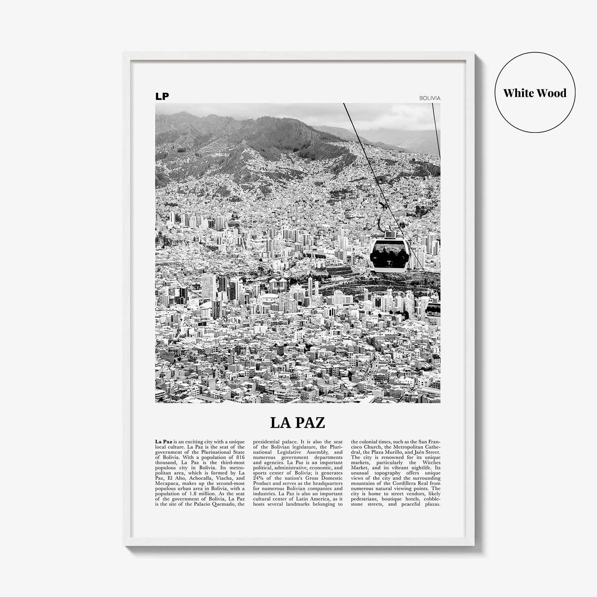 La Paz Print Black and White, La Paz Wall Art, La Paz Poster, La Paz Photo, La Paz Decor, Bolivia, Nuestra Señora de La Paz, South America