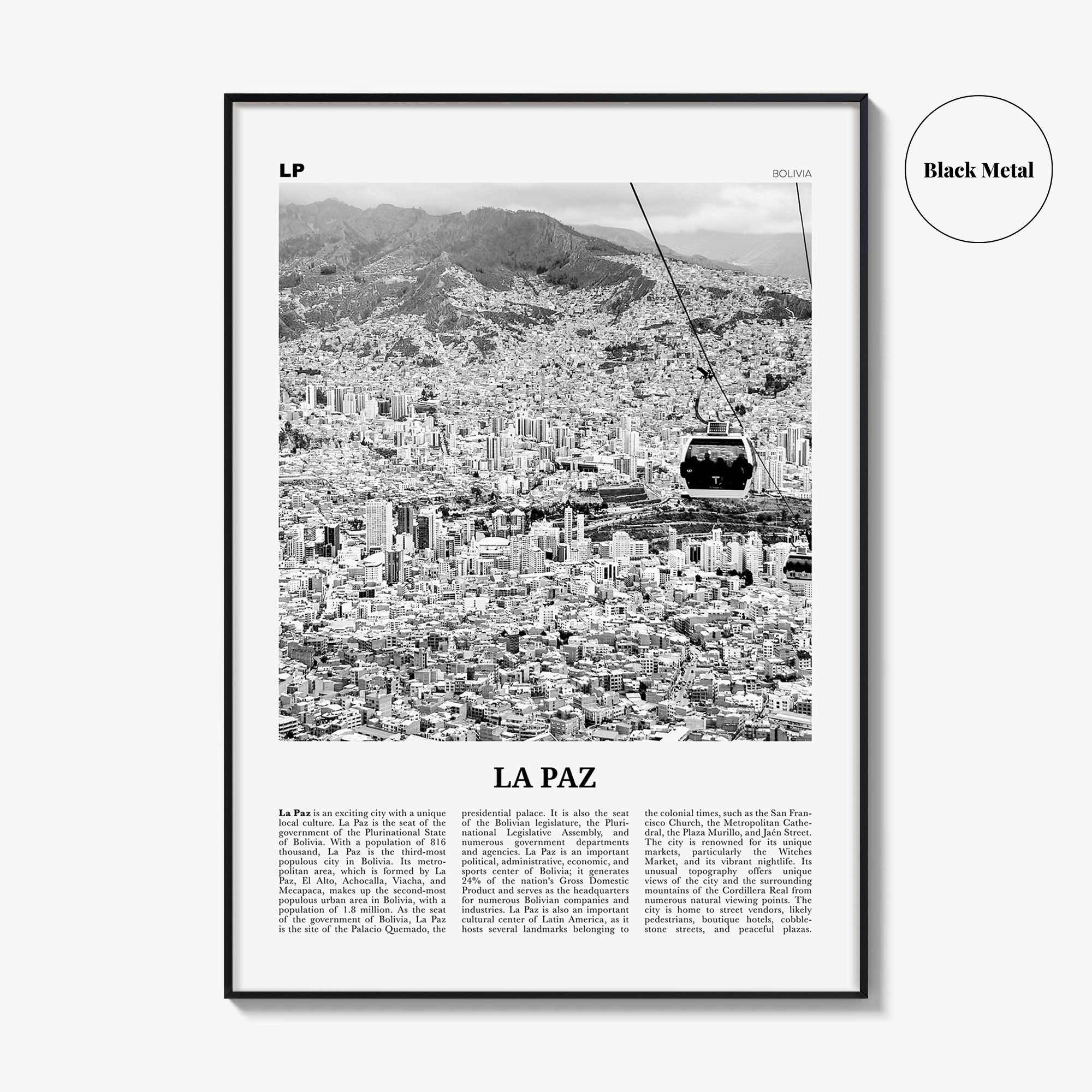 La Paz Print Black and White, La Paz Wall Art, La Paz Poster, La Paz Photo, La Paz Decor, Bolivia, Nuestra Señora de La Paz, South America