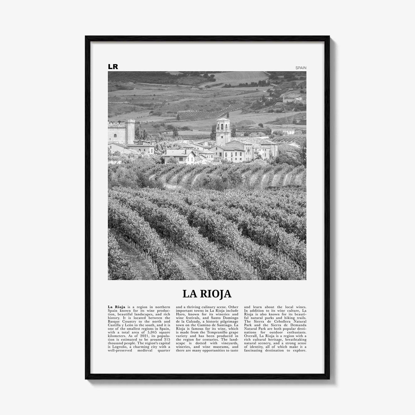 La Rioja Print Black and White, La Rioja Wall Art, La Rioja Poster, La Rioja Photo, La Rioja Wall Décor, La Rioja Map, Spain