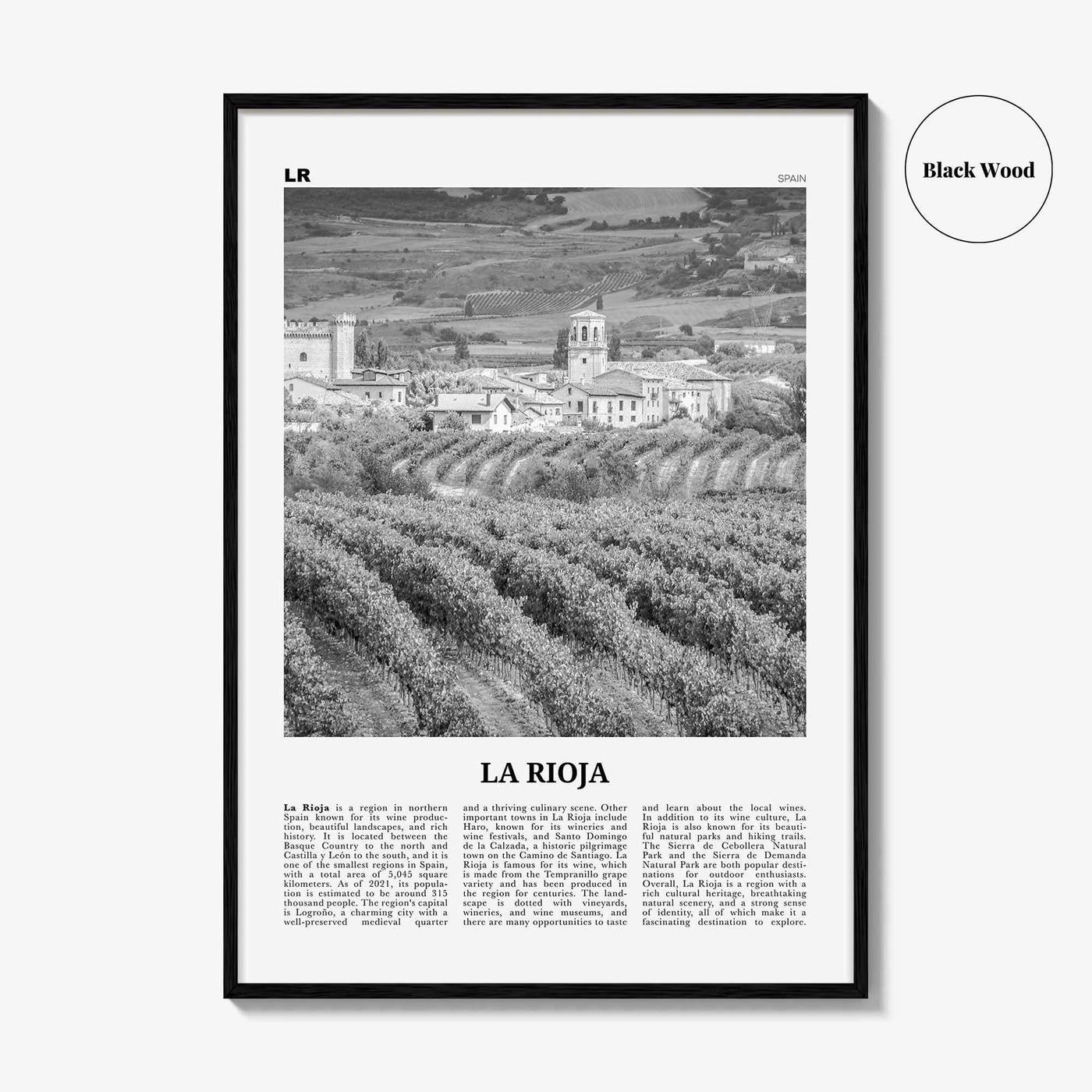 La Rioja Print Black and White, La Rioja Wall Art, La Rioja Poster, La Rioja Photo, La Rioja Wall Décor, La Rioja Map, Spain