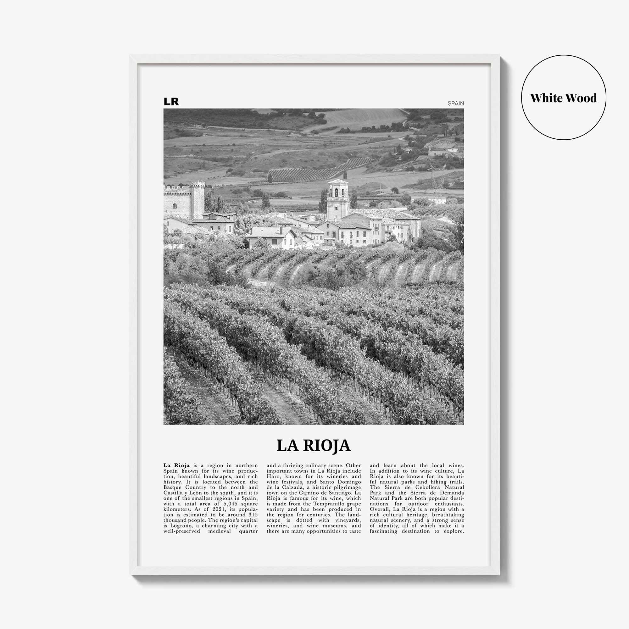 La Rioja Print Black and White, La Rioja Wall Art, La Rioja Poster, La Rioja Photo, La Rioja Wall Décor, La Rioja Map, Spain