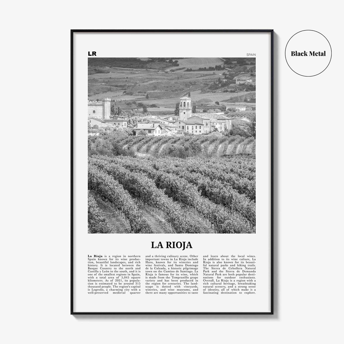 La Rioja Print Black and White, La Rioja Wall Art, La Rioja Poster, La Rioja Photo, La Rioja Wall Décor, La Rioja Map, Spain