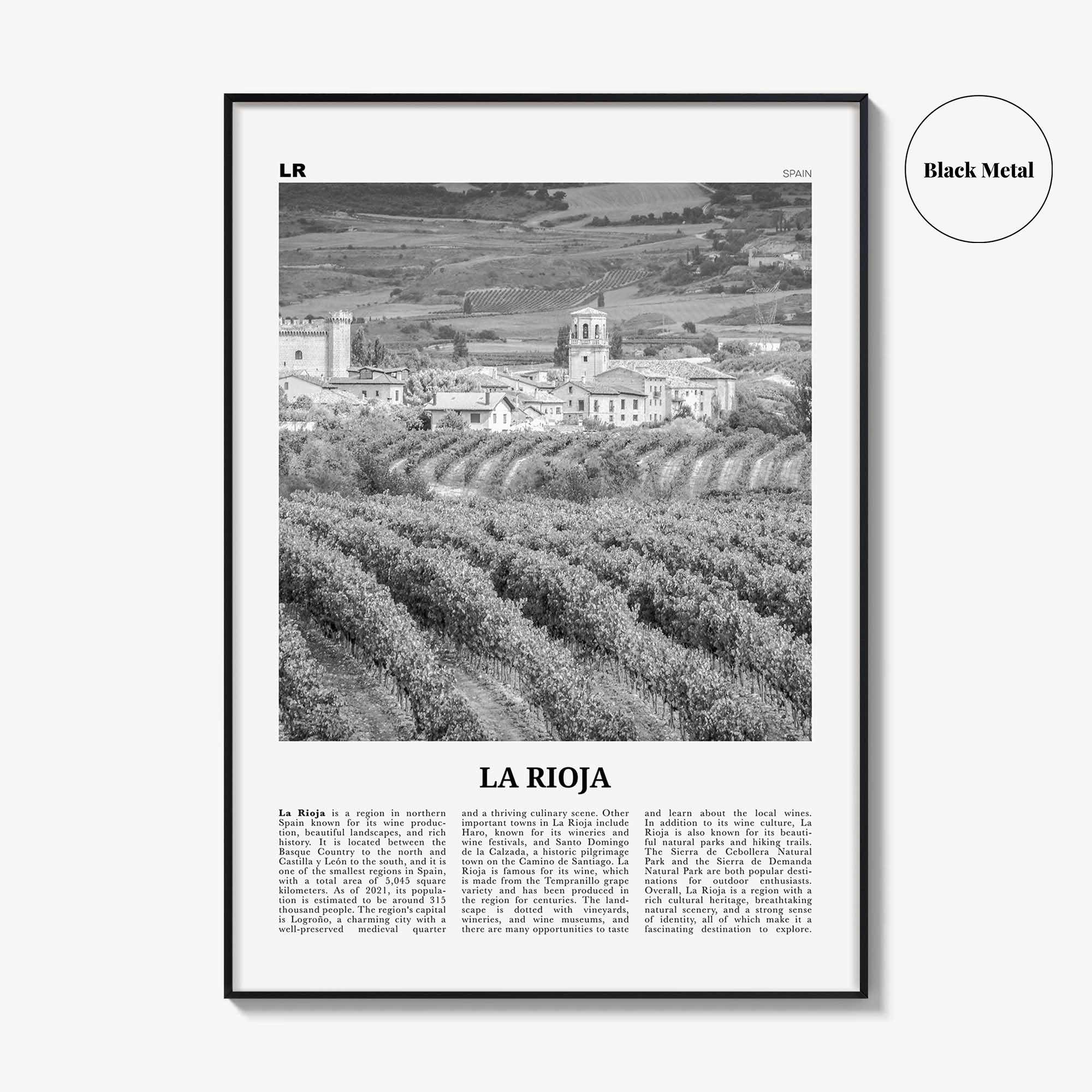 La Rioja Print Black and White, La Rioja Wall Art, La Rioja Poster, La Rioja Photo, La Rioja Wall Décor, La Rioja Map, Spain
