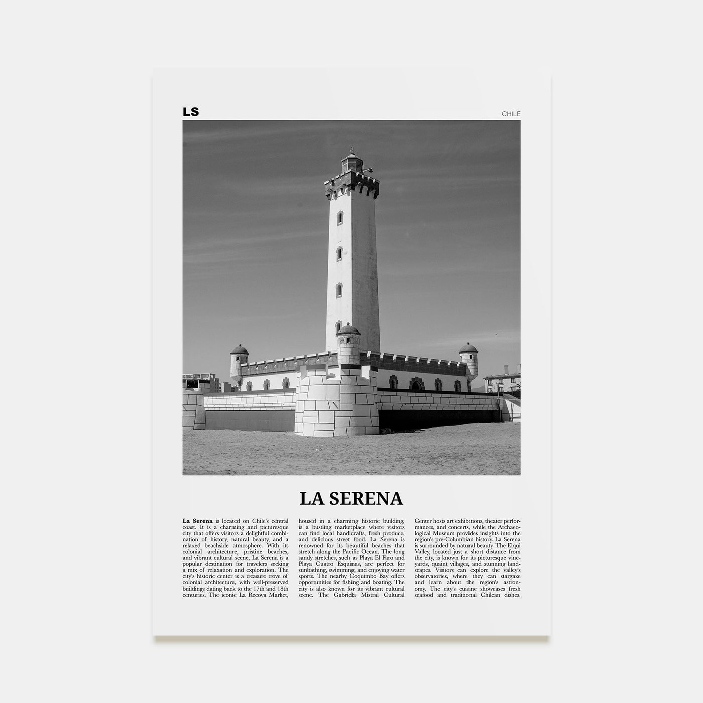 La Serena Travel B&W Poster