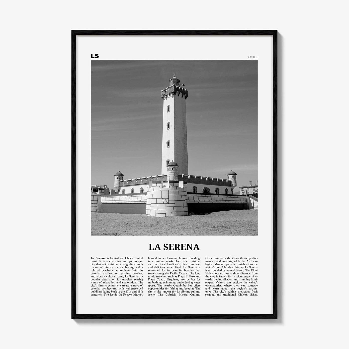 La Serena Print Black and White, La Serena Wall Art, La Serena Poster, La Serena Photo, La Serena Wall Décor, La Serena Map, Chile