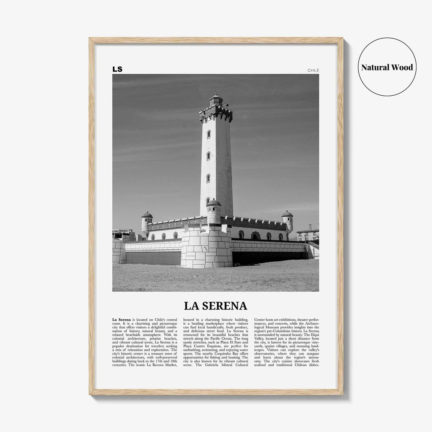 La Serena Print Black and White, La Serena Wall Art, La Serena Poster, La Serena Photo, La Serena Wall Décor, La Serena Map, Chile