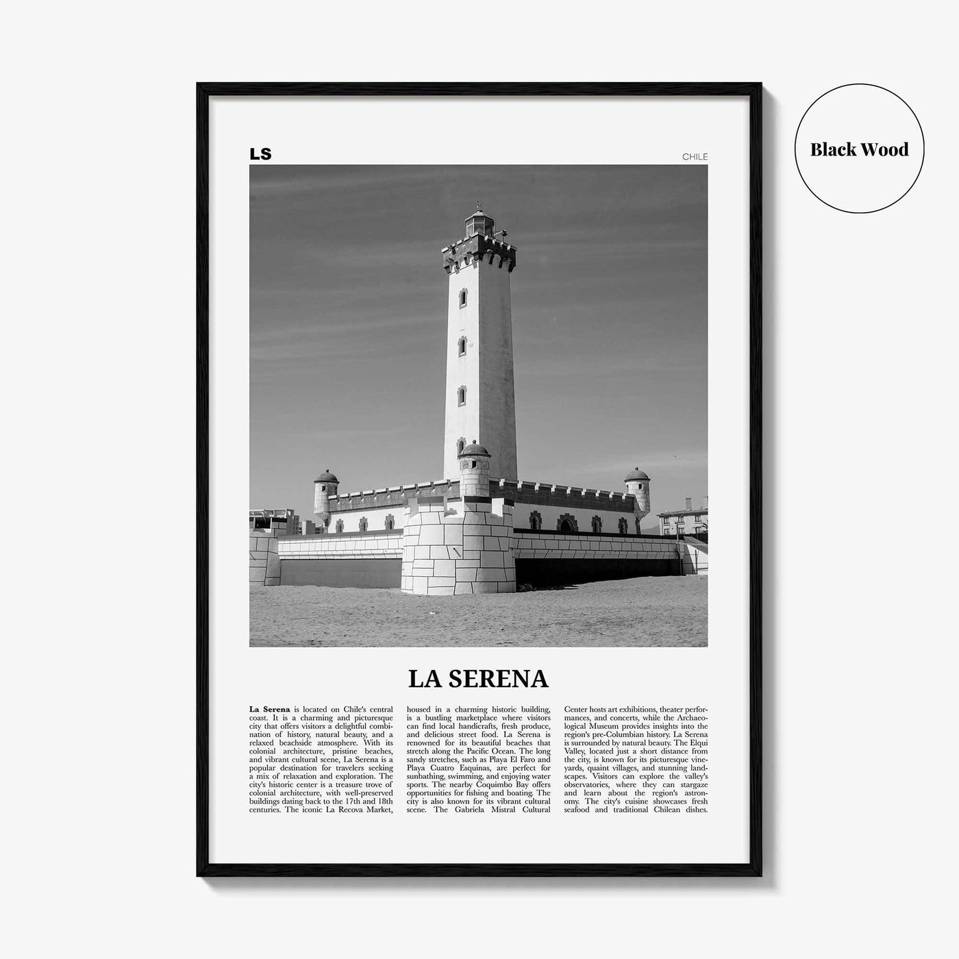 La Serena Print Black and White, La Serena Wall Art, La Serena Poster, La Serena Photo, La Serena Wall Décor, La Serena Map, Chile