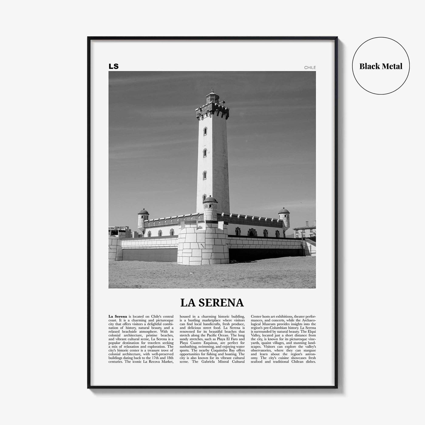 La Serena Print Black and White, La Serena Wall Art, La Serena Poster, La Serena Photo, La Serena Wall Décor, La Serena Map, Chile