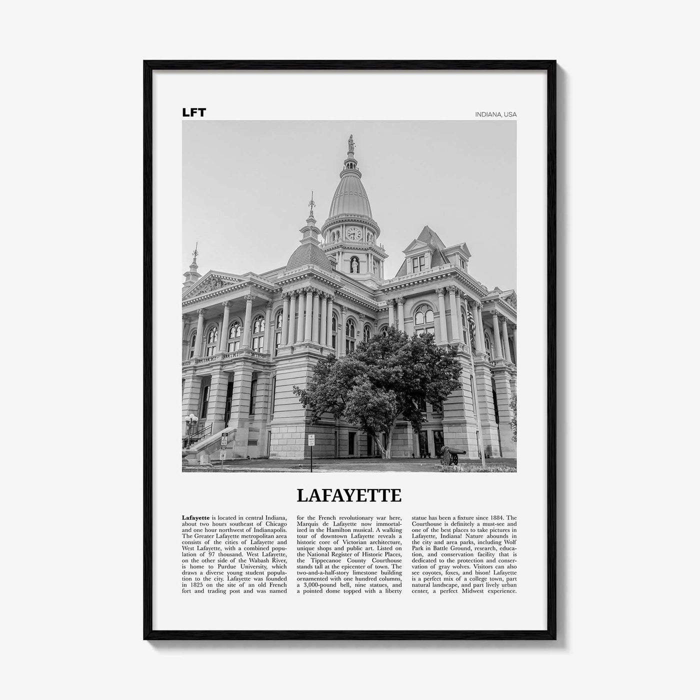 Lafayette Print Black and White Indiana, Lafayette Wall Art, Lafayette Poster, Lafayette Photo, Lafayette Wall Décor, USA, United States