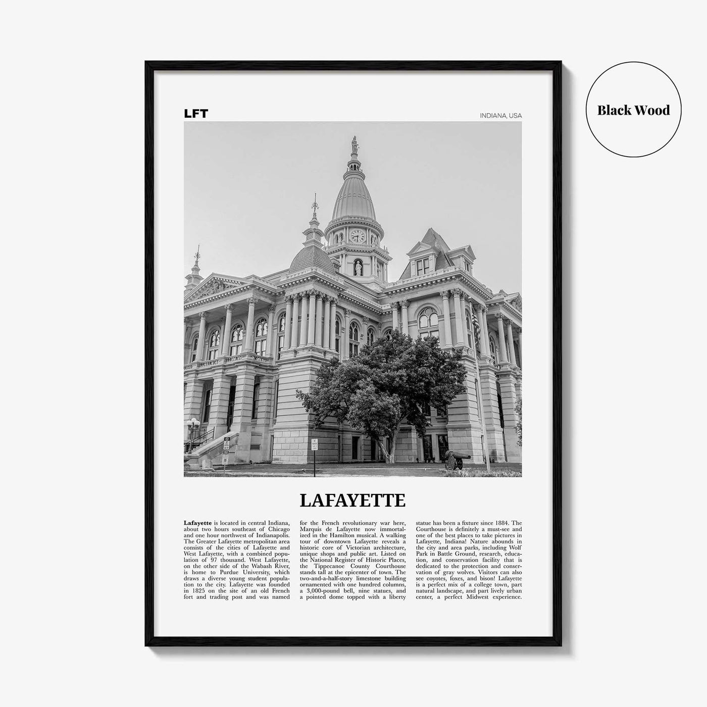 Lafayette Print Black and White Indiana, Lafayette Wall Art, Lafayette Poster, Lafayette Photo, Lafayette Wall Décor, USA, United States