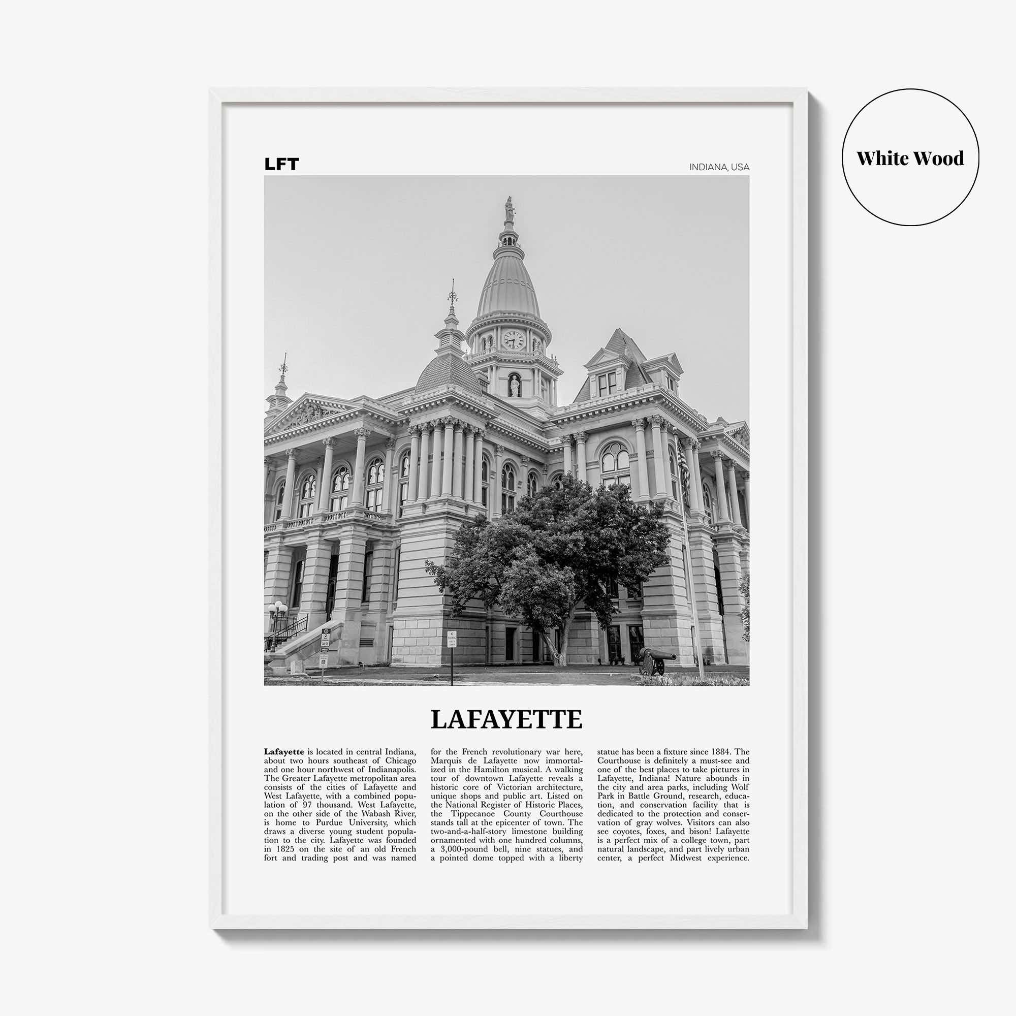 Lafayette Print Black and White Indiana, Lafayette Wall Art, Lafayette Poster, Lafayette Photo, Lafayette Wall Décor, USA, United States