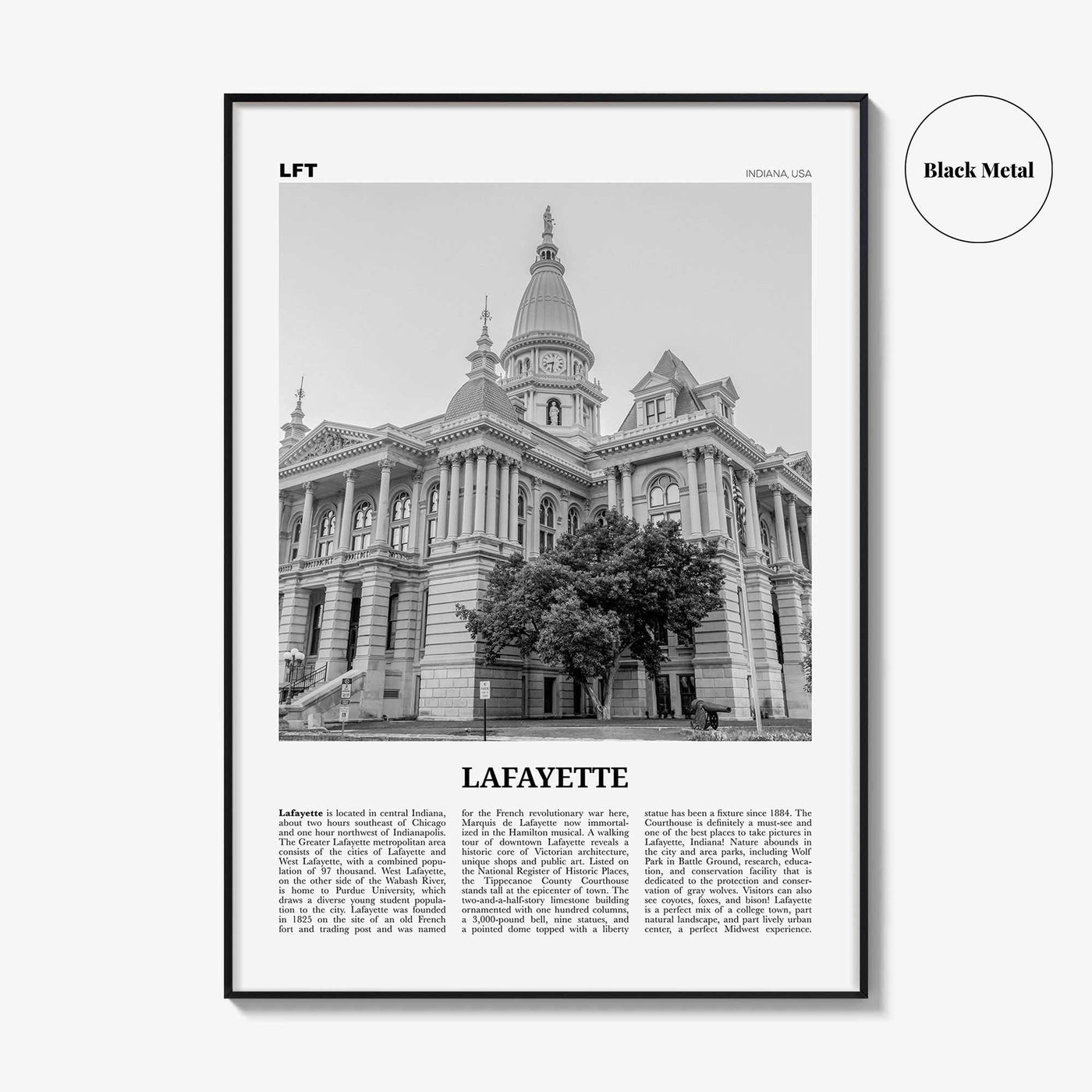 Lafayette Print Black and White Indiana, Lafayette Wall Art, Lafayette Poster, Lafayette Photo, Lafayette Wall Décor, USA, United States