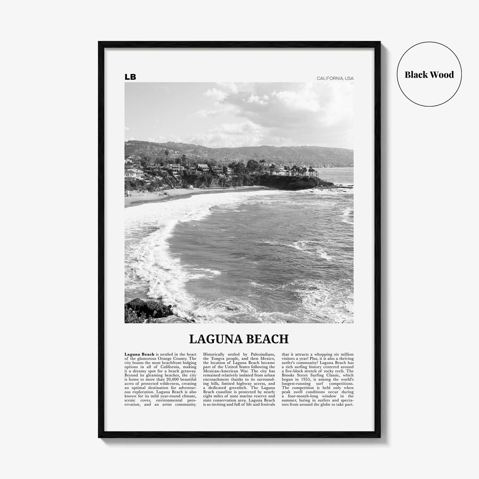 Laguna Beach Print Black and White No 1, Laguna Beach Wall Art, Laguna Beach Poster, Laguna Beach Photo, California, USA, United States