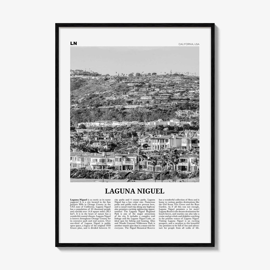 Laguna Niguel Print Black and White, Laguna Niguel Wall Art, Laguna Niguel Poster, Laguna Niguel Photo, Laguna Niguel Map, California, USA