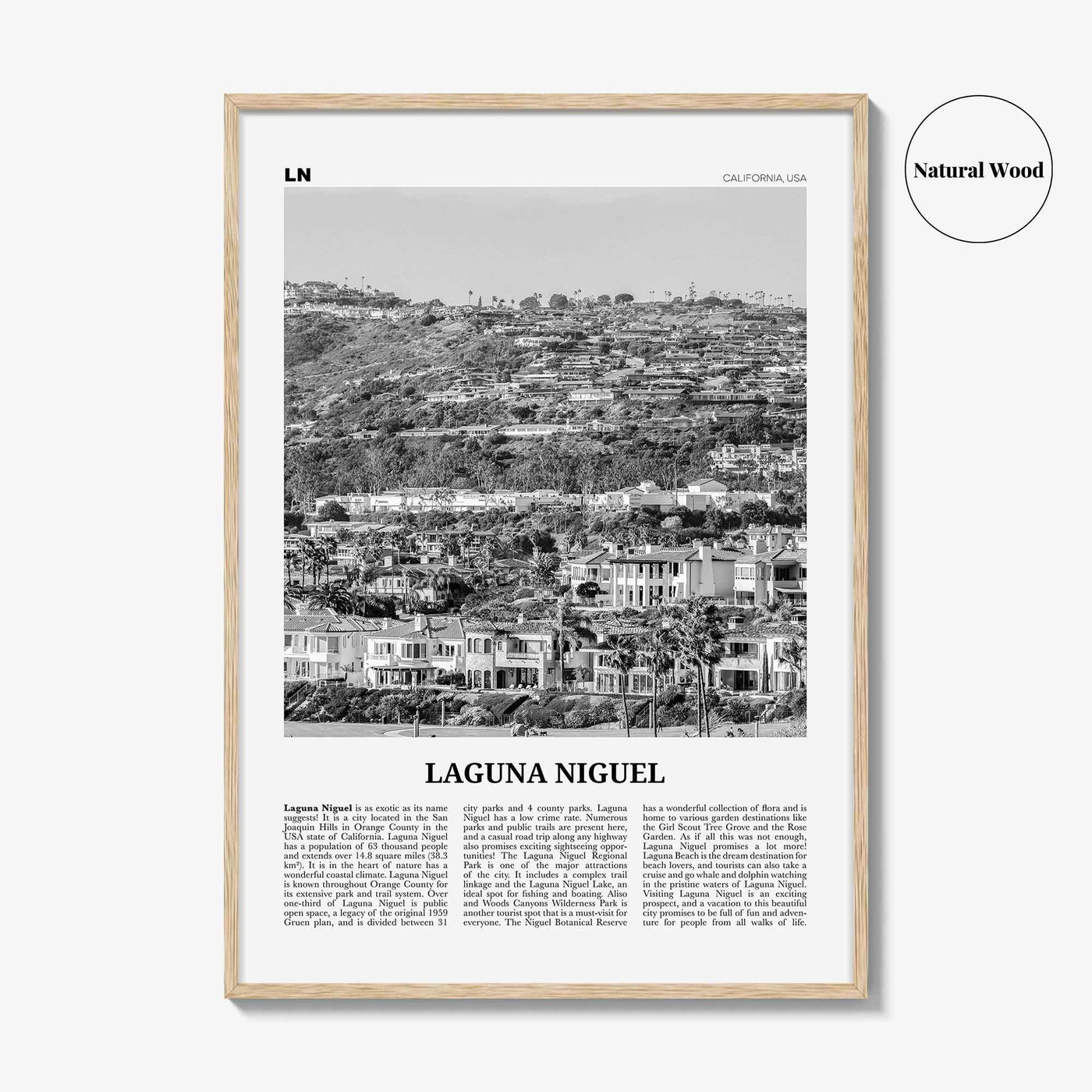 Laguna Niguel Print Black and White, Laguna Niguel Wall Art, Laguna Niguel Poster, Laguna Niguel Photo, Laguna Niguel Map, California, USA