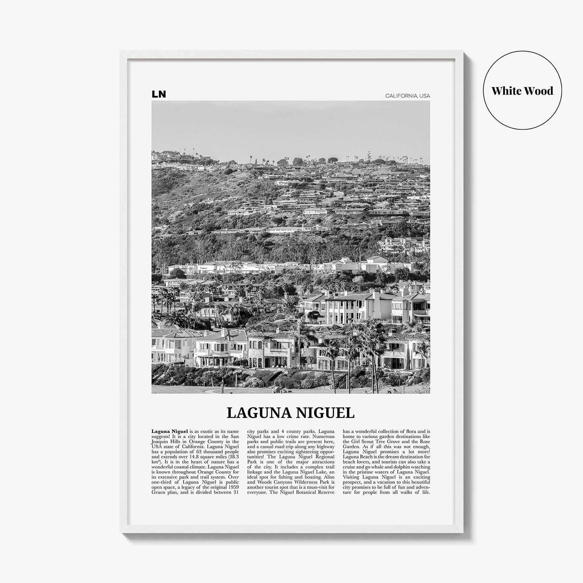 Laguna Niguel Print Black and White, Laguna Niguel Wall Art, Laguna Niguel Poster, Laguna Niguel Photo, Laguna Niguel Map, California, USA