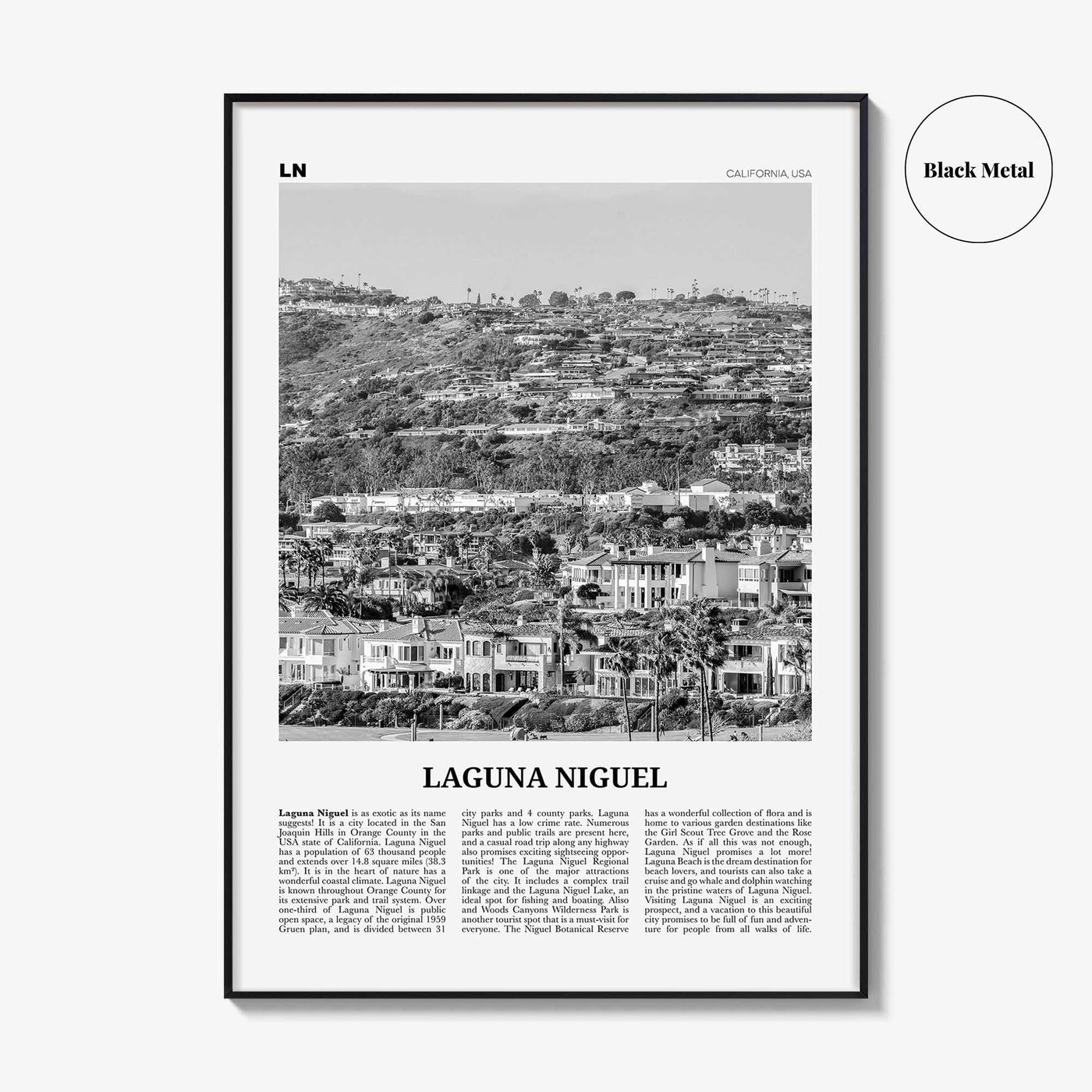 Laguna Niguel Print Black and White, Laguna Niguel Wall Art, Laguna Niguel Poster, Laguna Niguel Photo, Laguna Niguel Map, California, USA